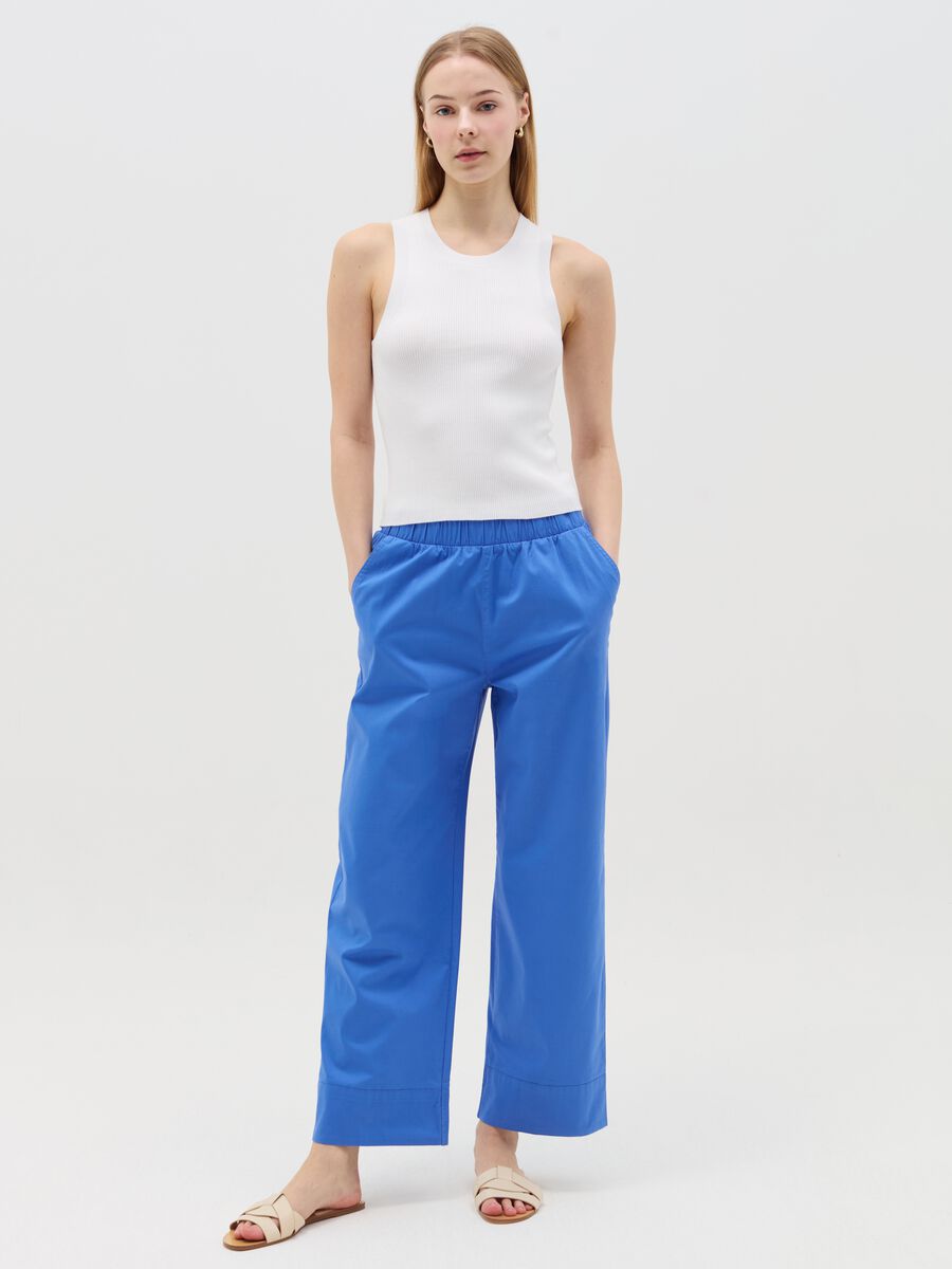 Blue wide-leg trousers in stretch cotton_0