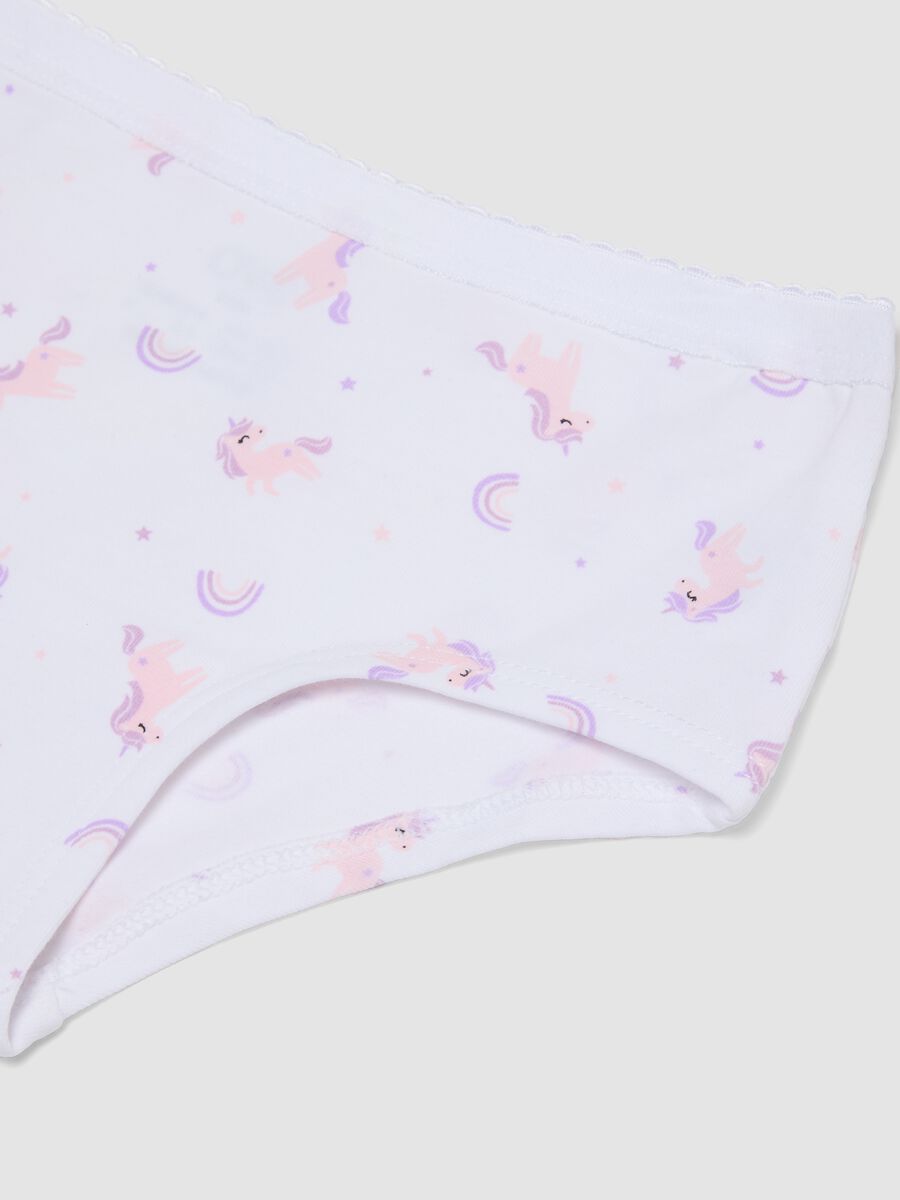 Slip culotte bianchi in cotone organico elasticizzato con stampa unicorni_2