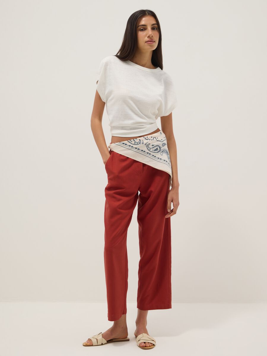 White cotton and linen blend short-sleeve T-shirt, regular fit_2