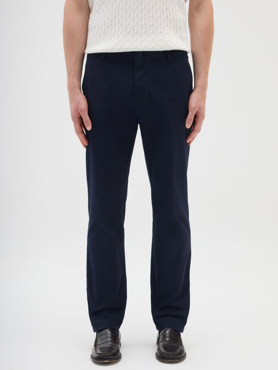 Blue stretch cotton trousers regular fit_1