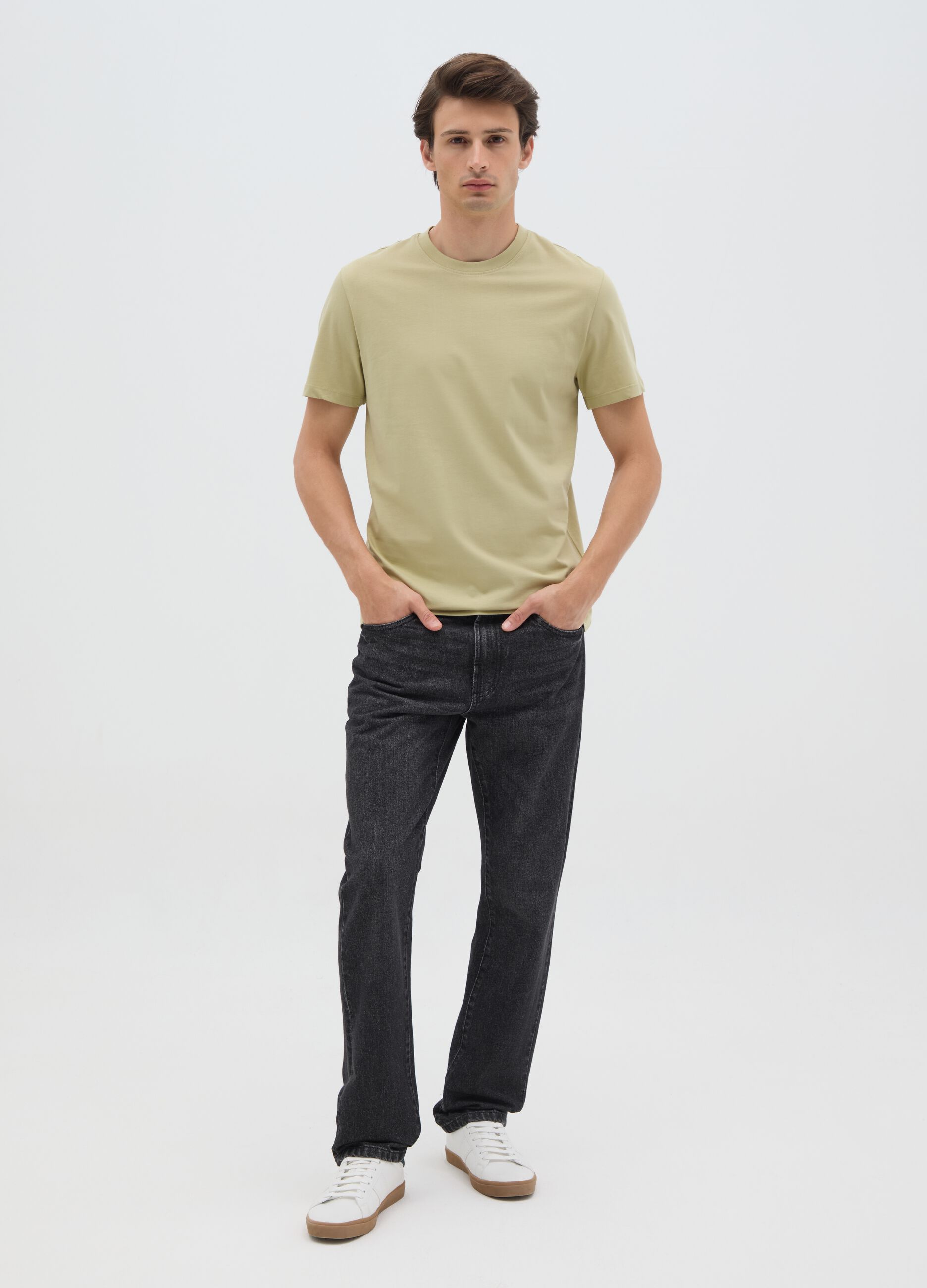 T-shirt da uomo in puro cotone verde regular fit
