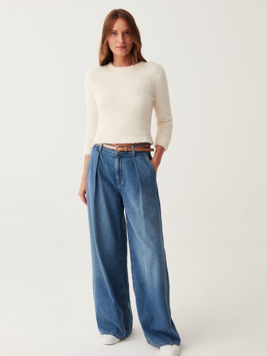 Top in furry yarn with three-quarter sleeves_1