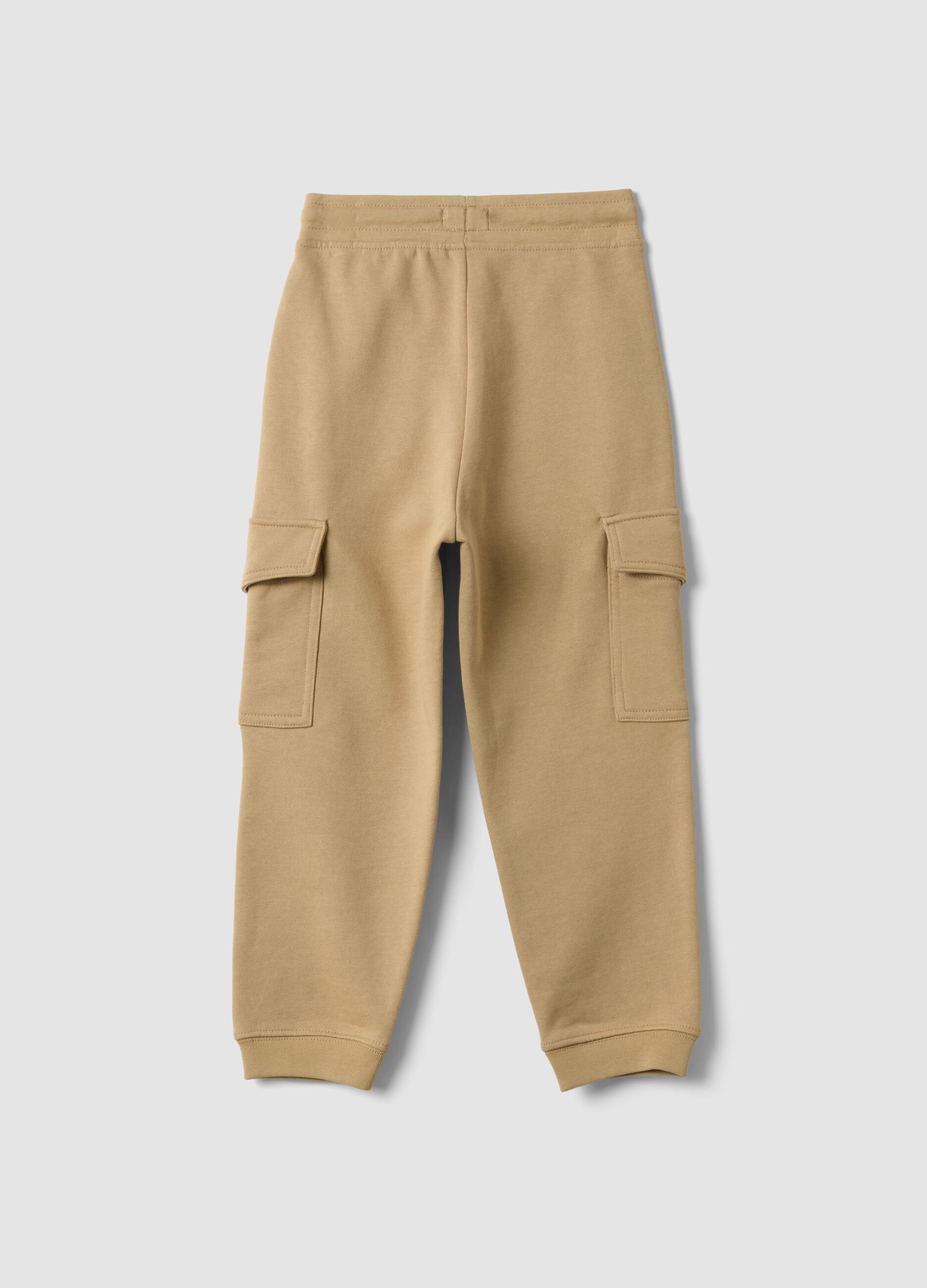 Pantaloni jogger beige in misto cotone con tasche cargo per bambino