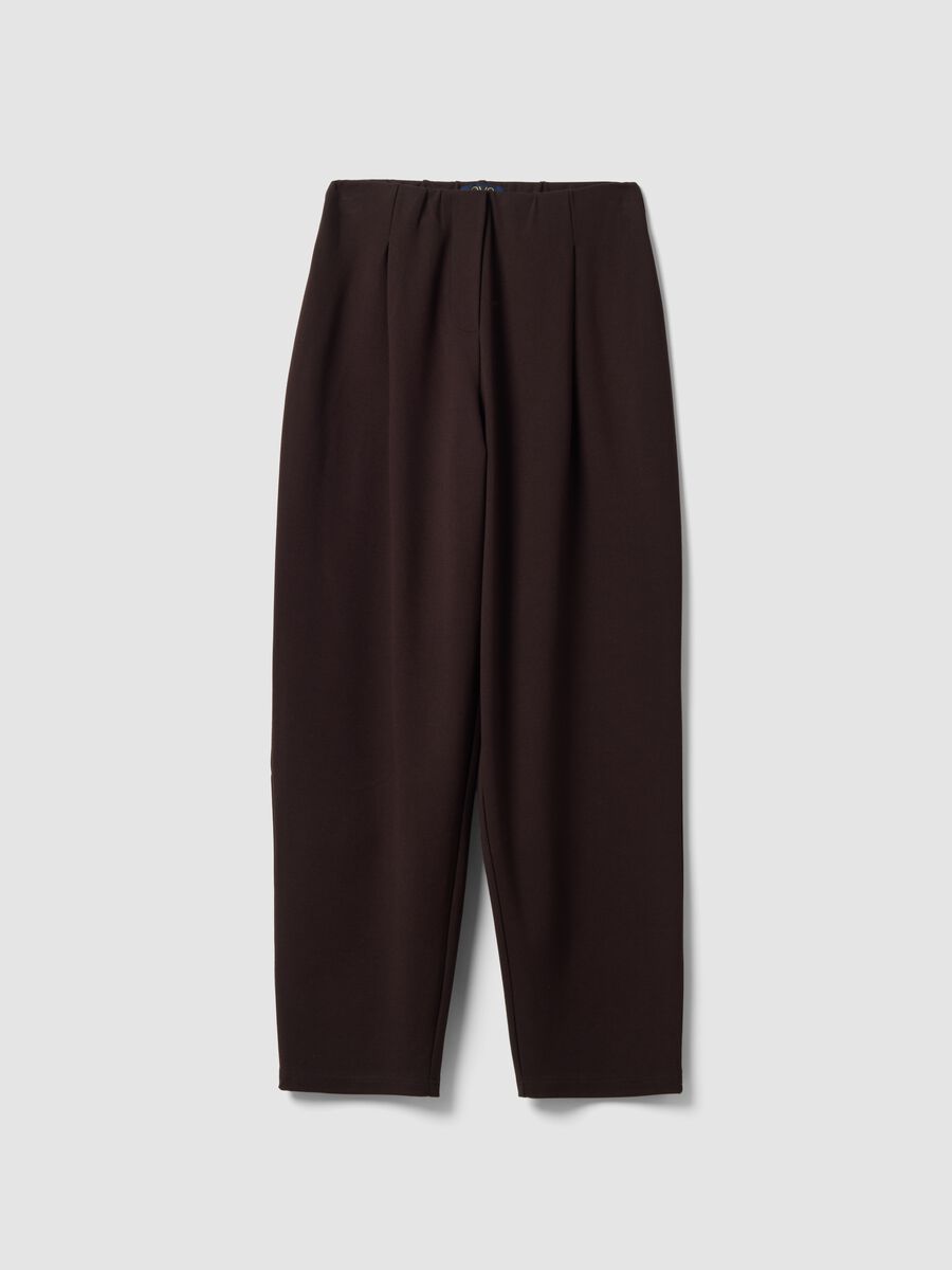 Pantaloni jogger marroni in punto Milano di viscosa elasticizzata barrel fit_4
