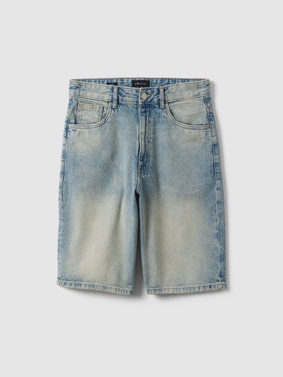 Pure Cotton Blue Denim Skater Fit Shorts_4