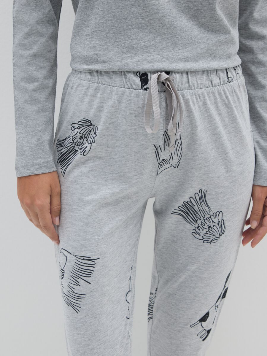 Pigiama in cotone grigio con stampe_3