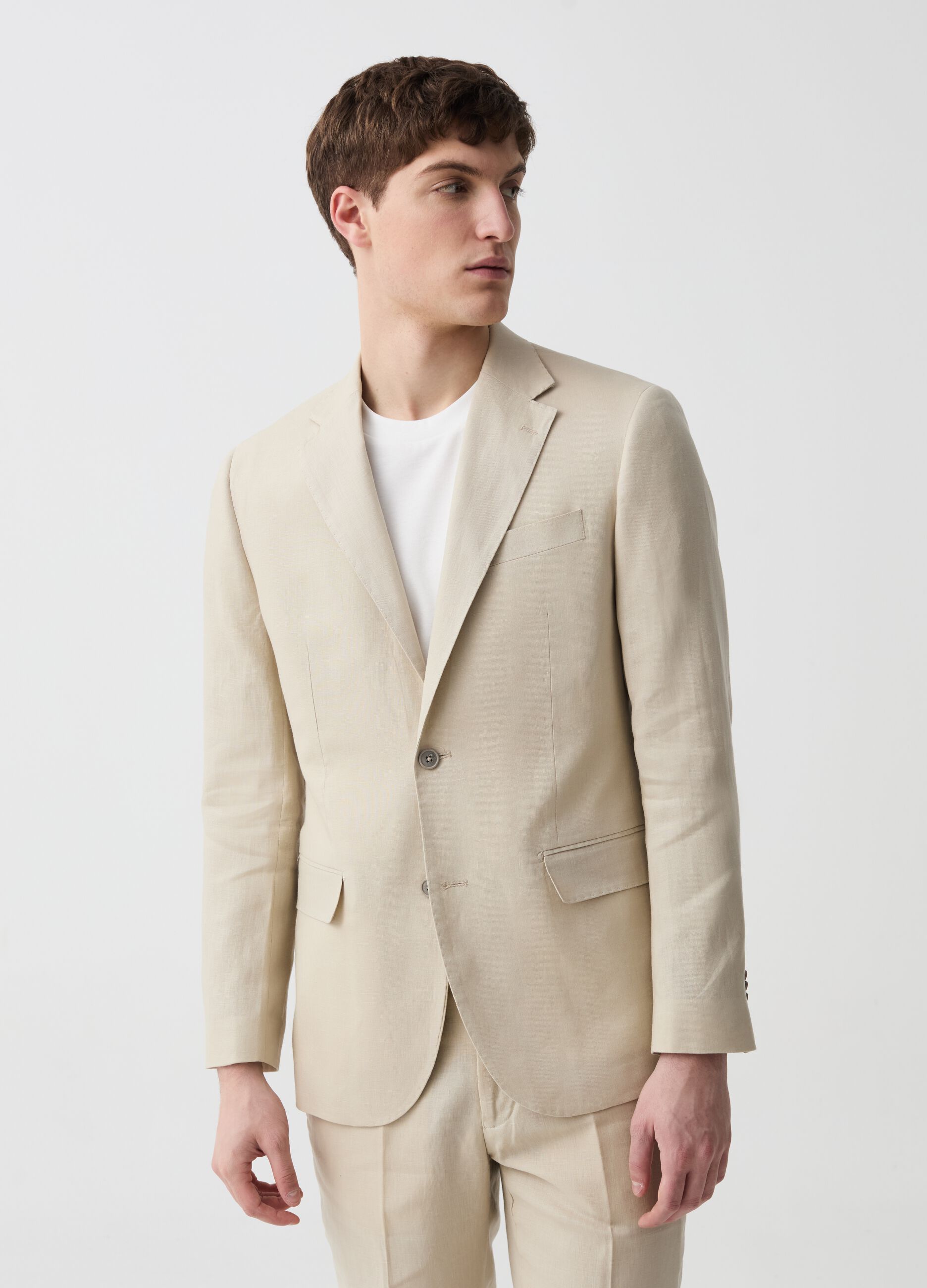 Ovs Blazer monopetto slim fit in lino tinta unita