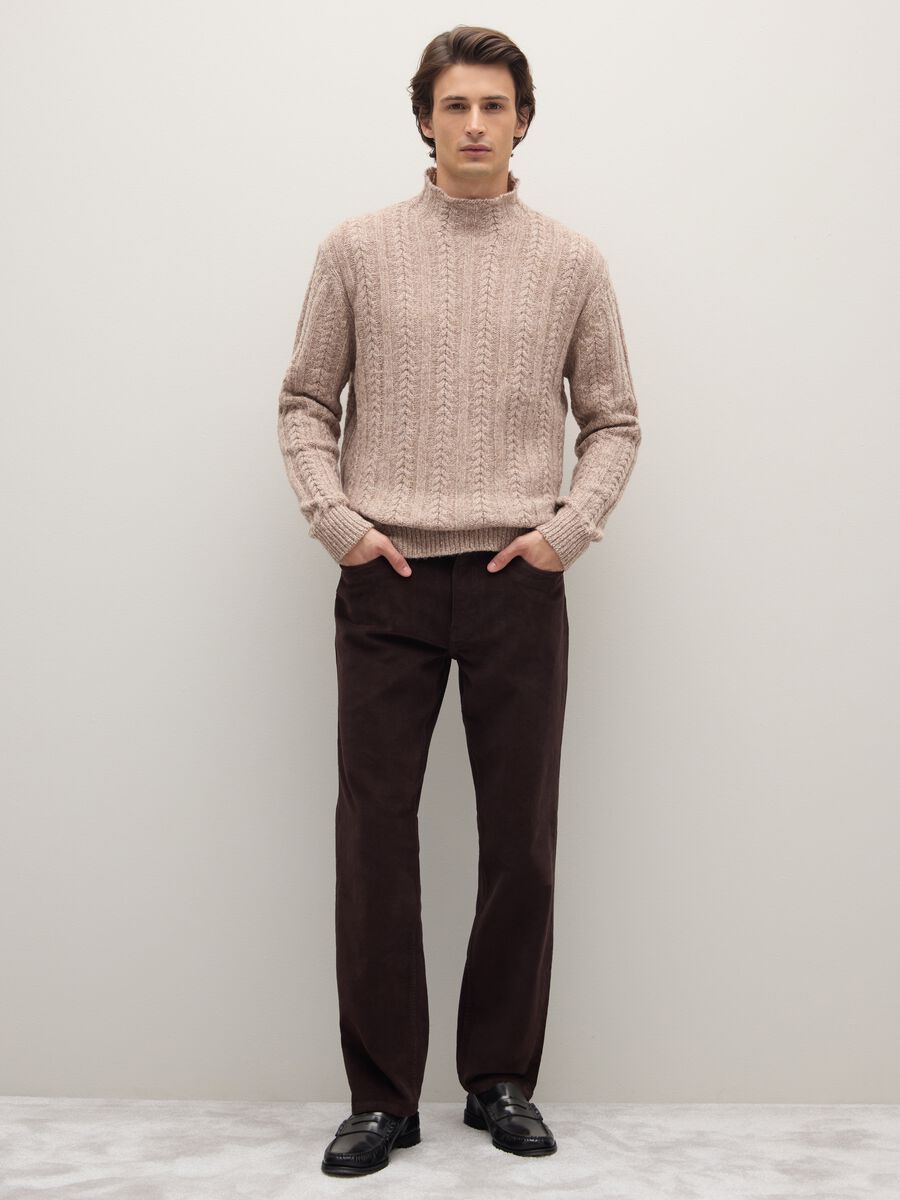 Beige braided pullover with high neck in wool blend regular fit_3