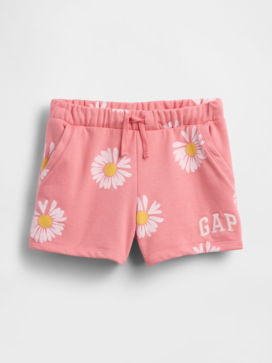 Shorts in misto cotone rosa da bambina con margherite_3