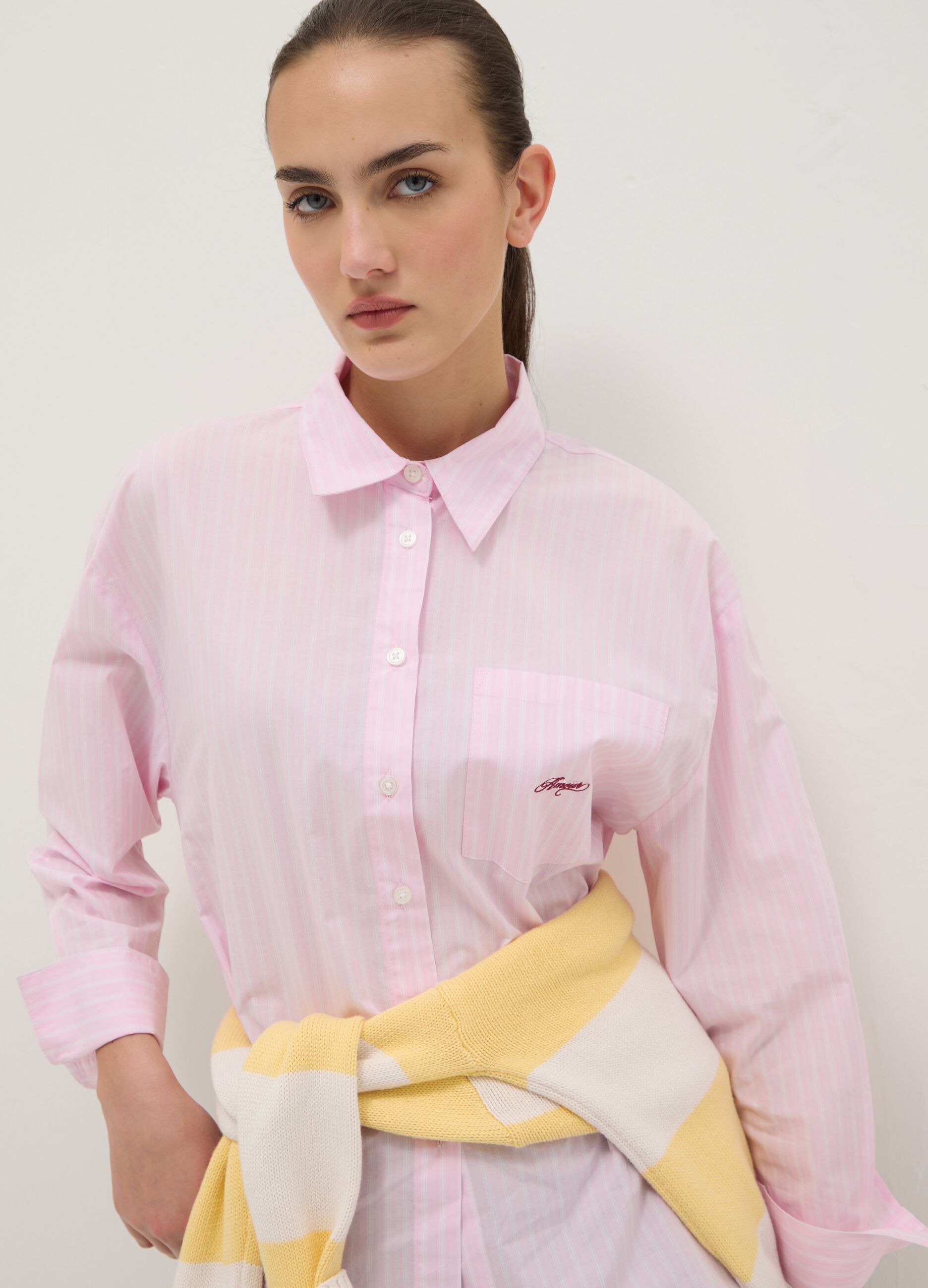 Pink striped pure cotton regular fit shirt