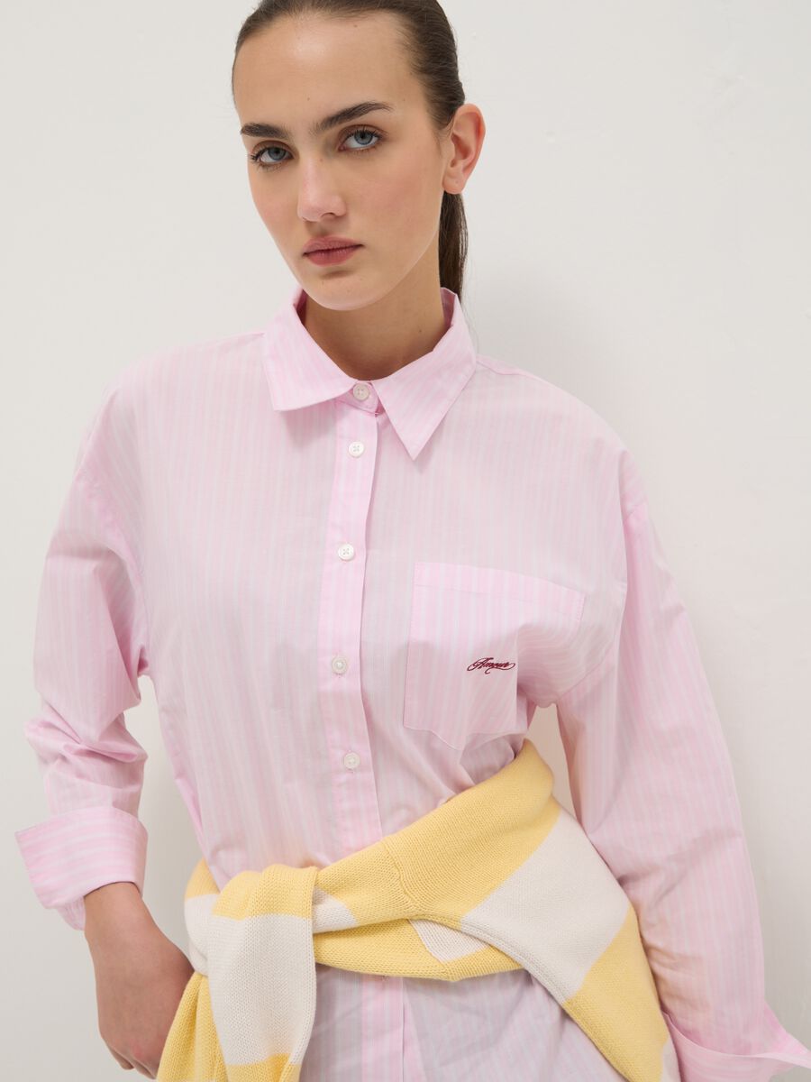 Pink striped pure cotton regular fit shirt_0
