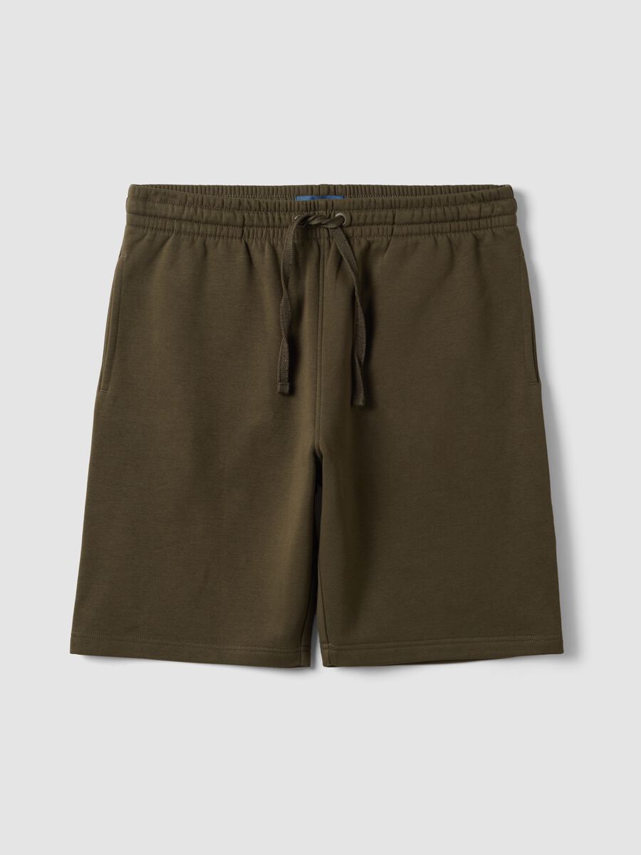 Shorts verdi in misto cotone con vita elasticizzata regular fit_4