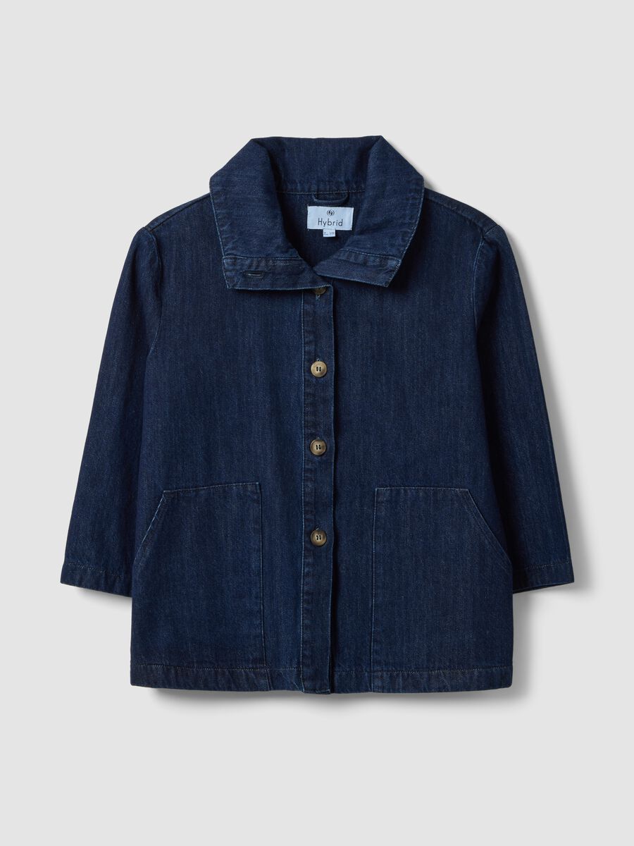 Giacca in puro cotone denim blu regular fit con colletto_4
