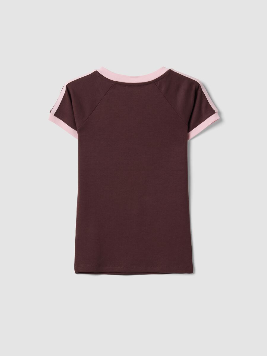 Brown pure cotton V-neck T-shirt with front print_6