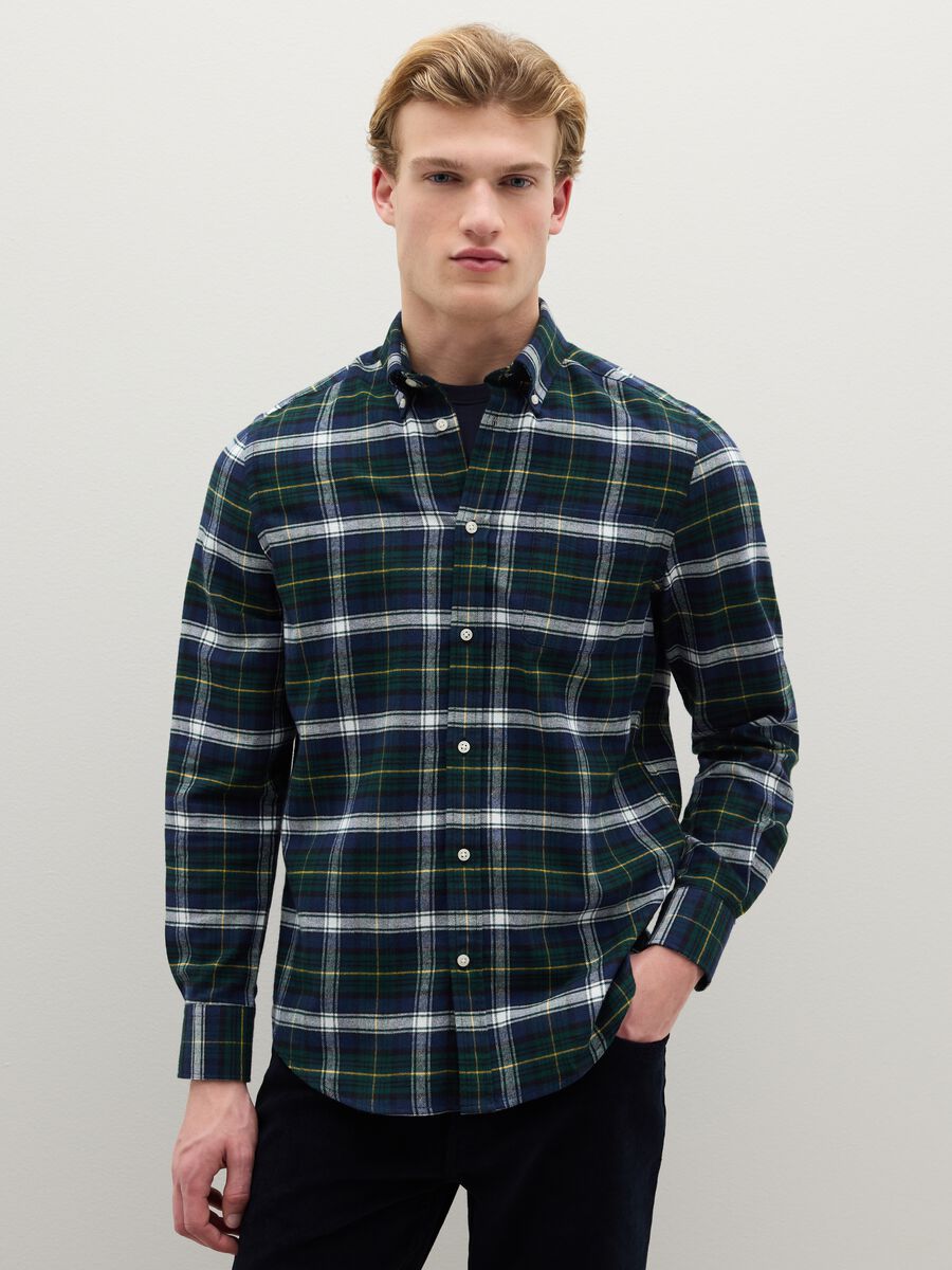Camicia a quadri multicolor in puro cotone flanella regular fit_0