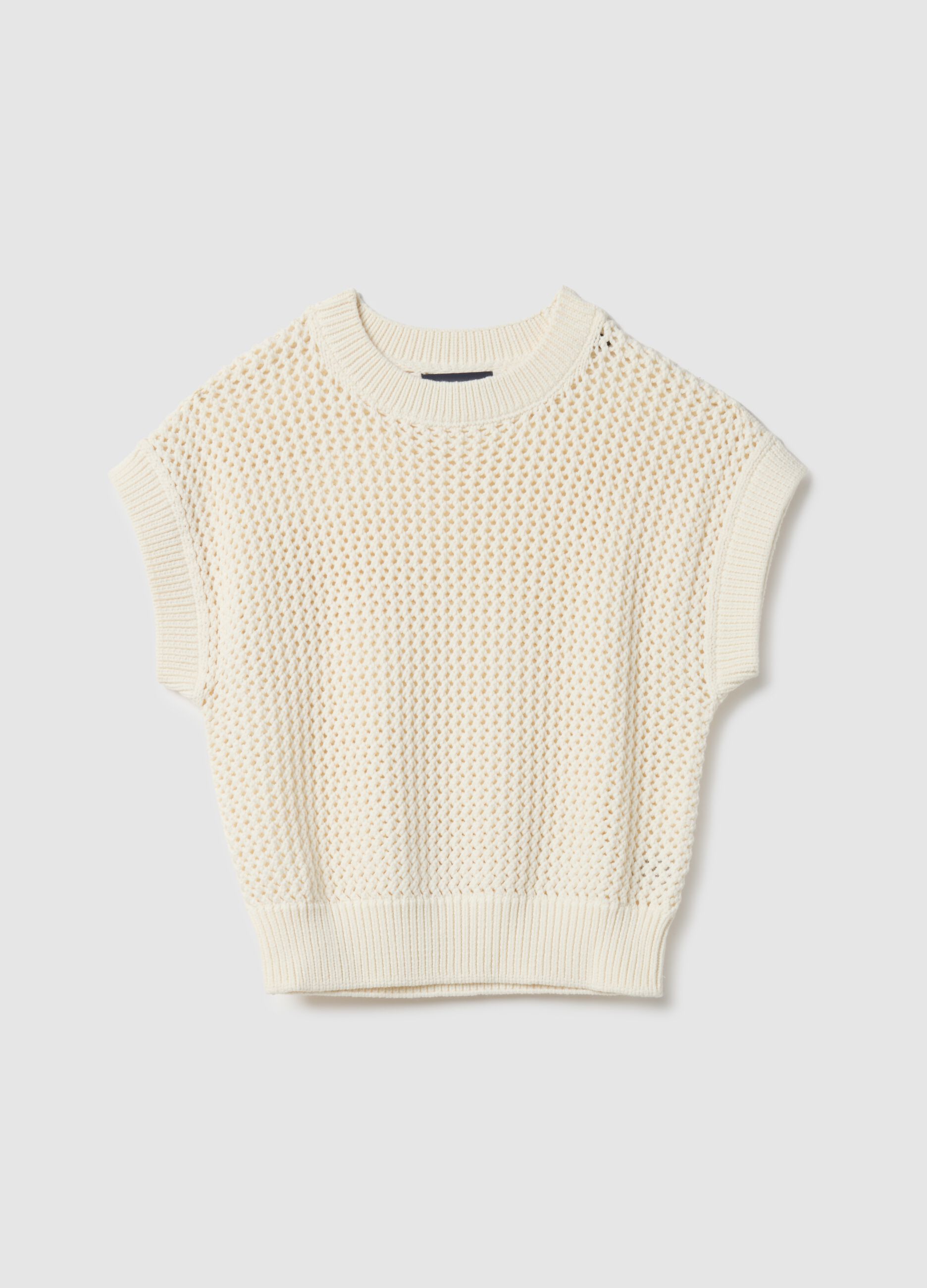 White cotton blend eyelet knit regular fit jumper