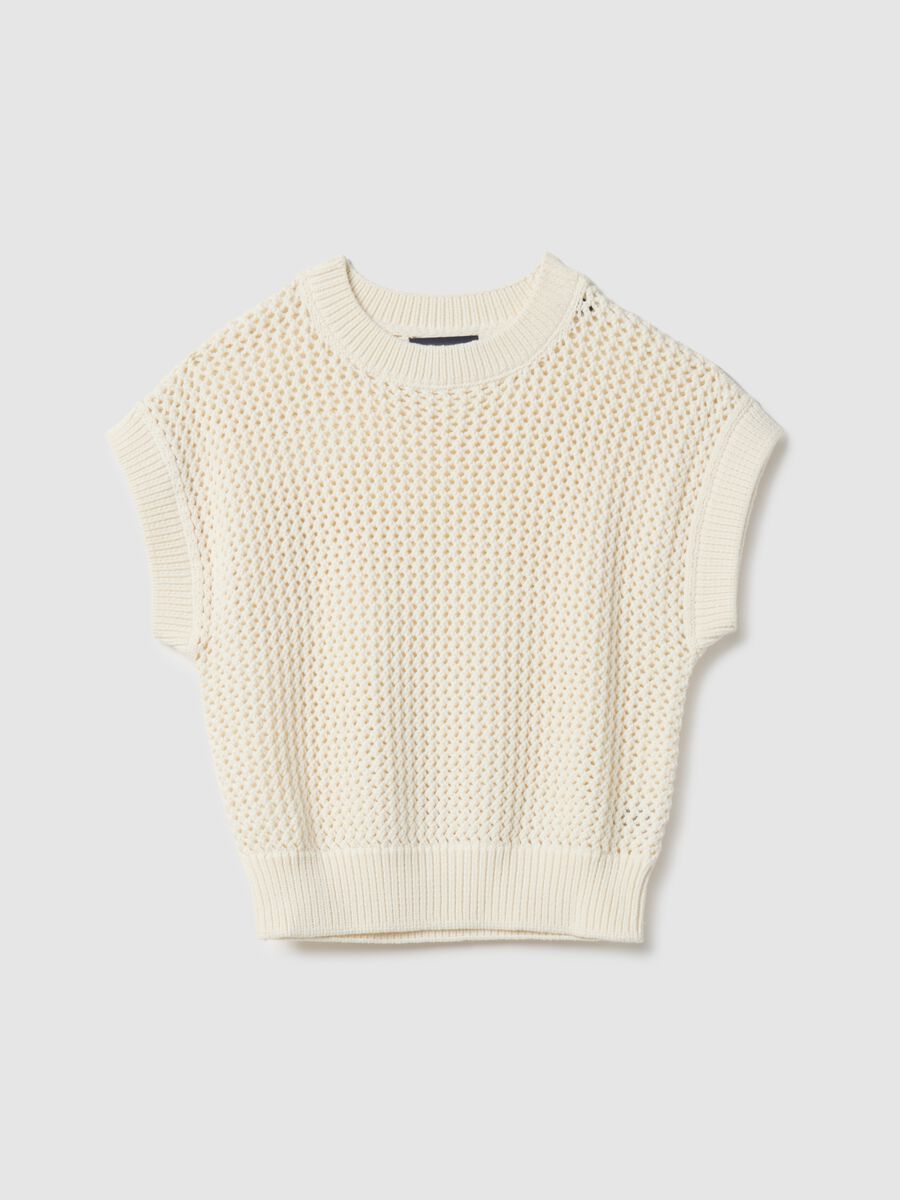 Maglione in misto cotone bianco regular fit traforato_0