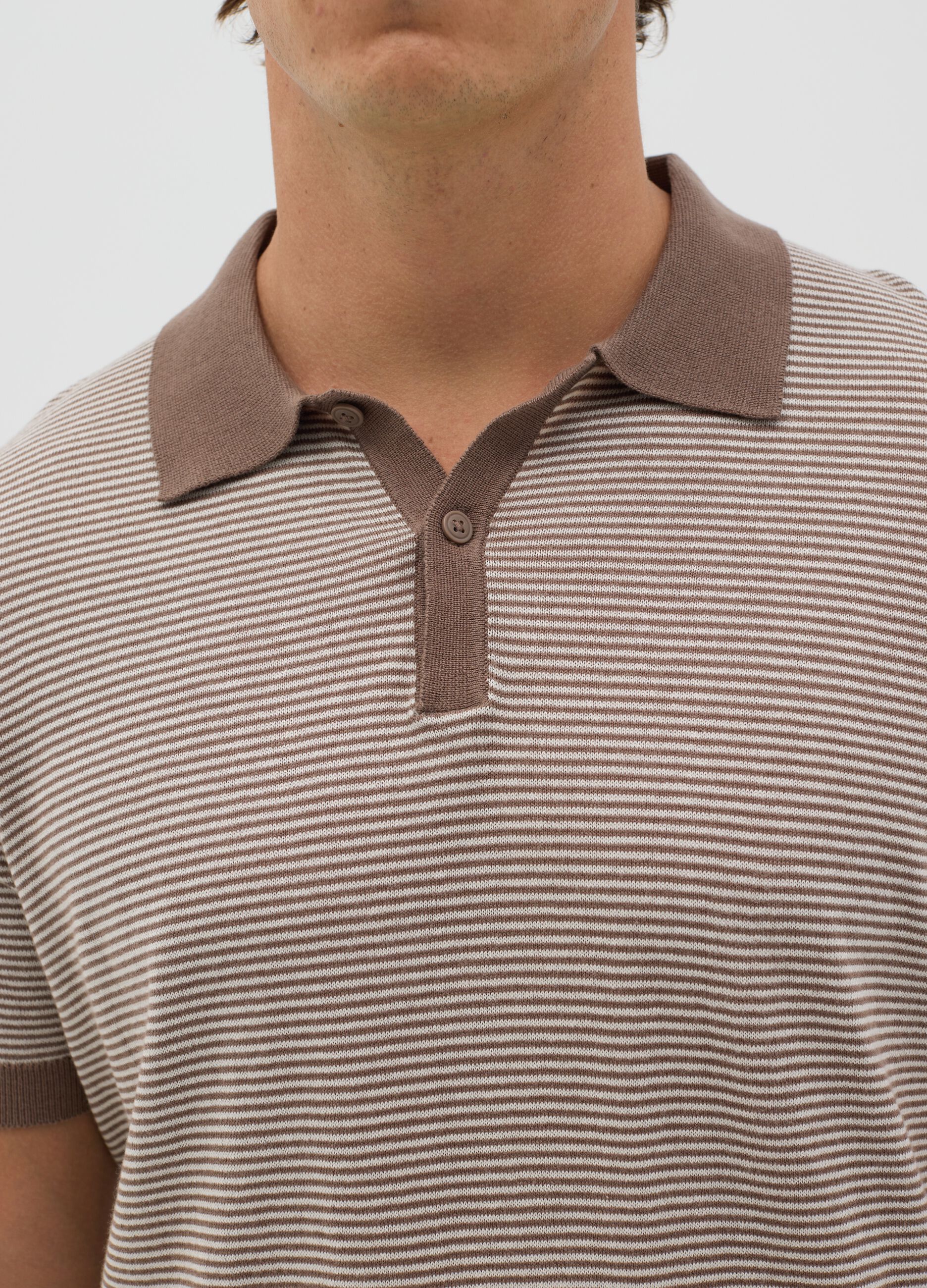 Brown striped polo shirt in cotton