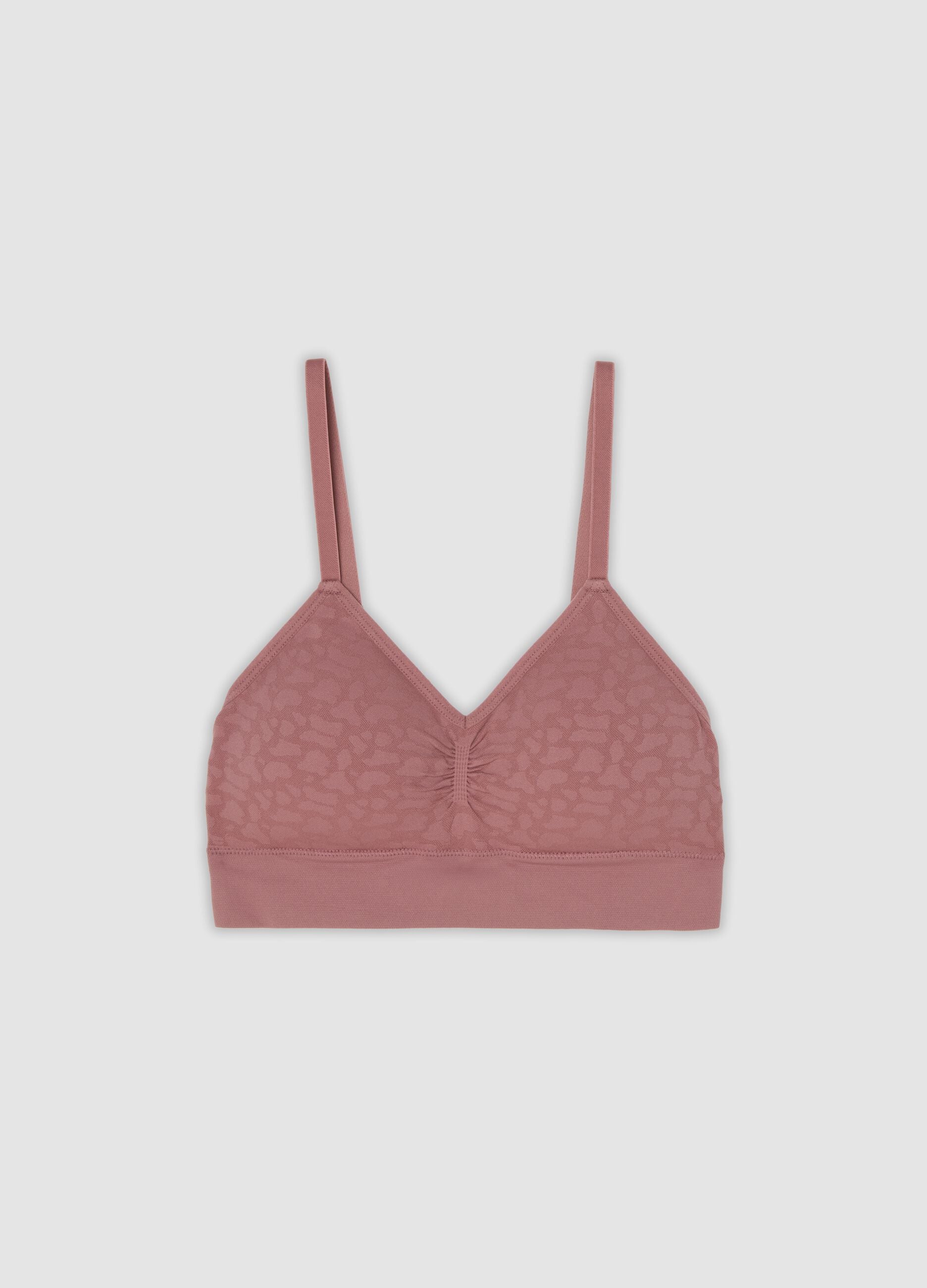 Pink non-padded stretch-fabric bra with ruched detail