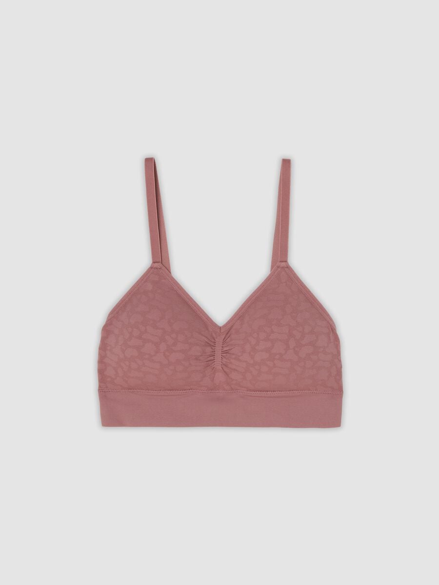Reggiseno rosa in tessuto elasticizzato senza imbottitura con dettaglio arricciato_4