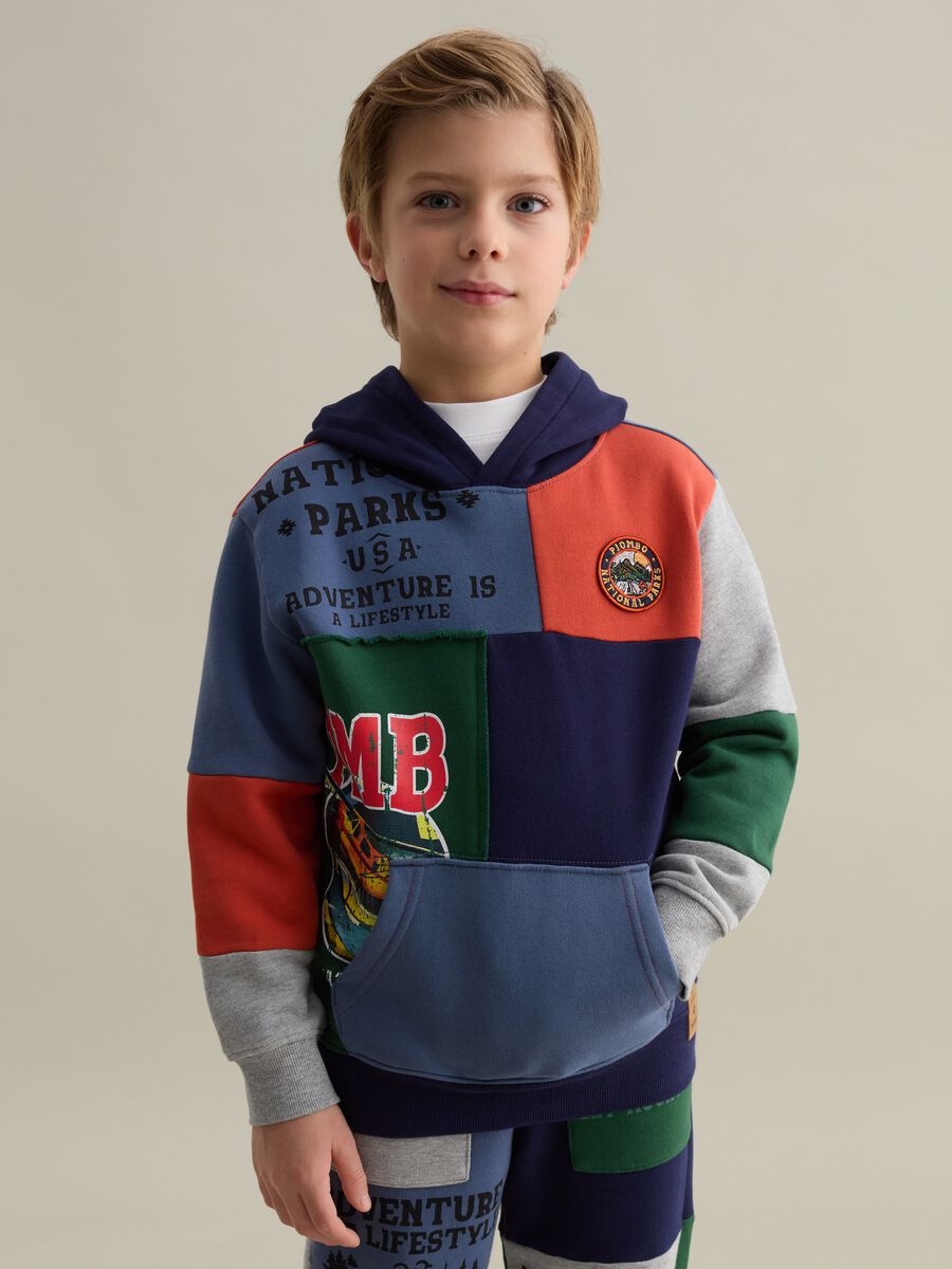 Patchwork-effect sweatshirt with hood_0