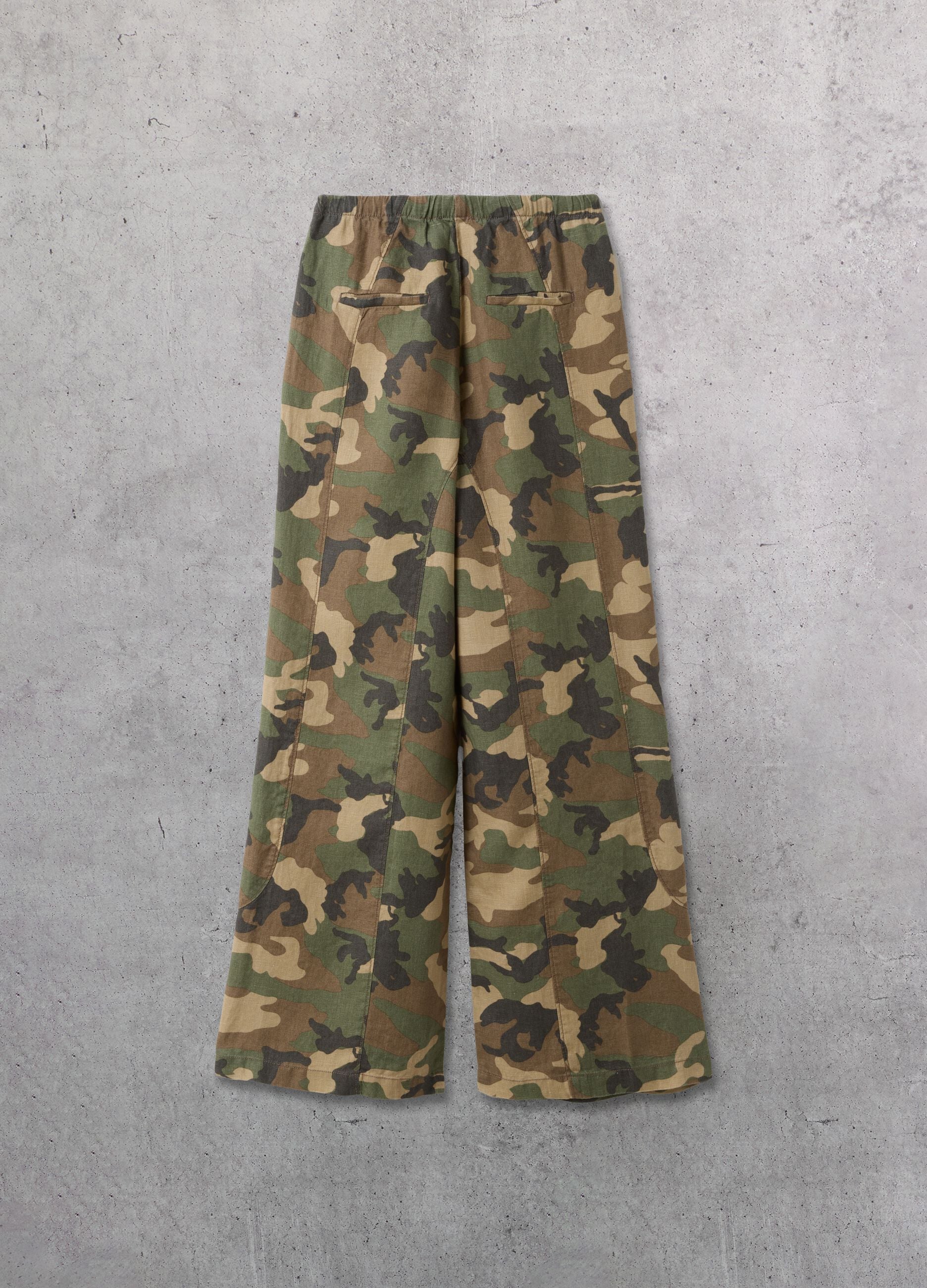 100% Linen Wide-Leg Camo Trousers
