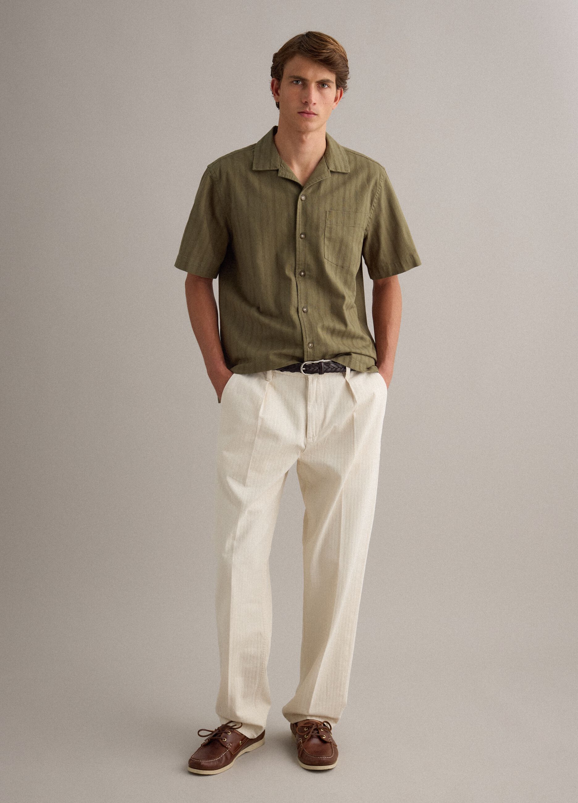 Green organic cotton bowling-collar shirt