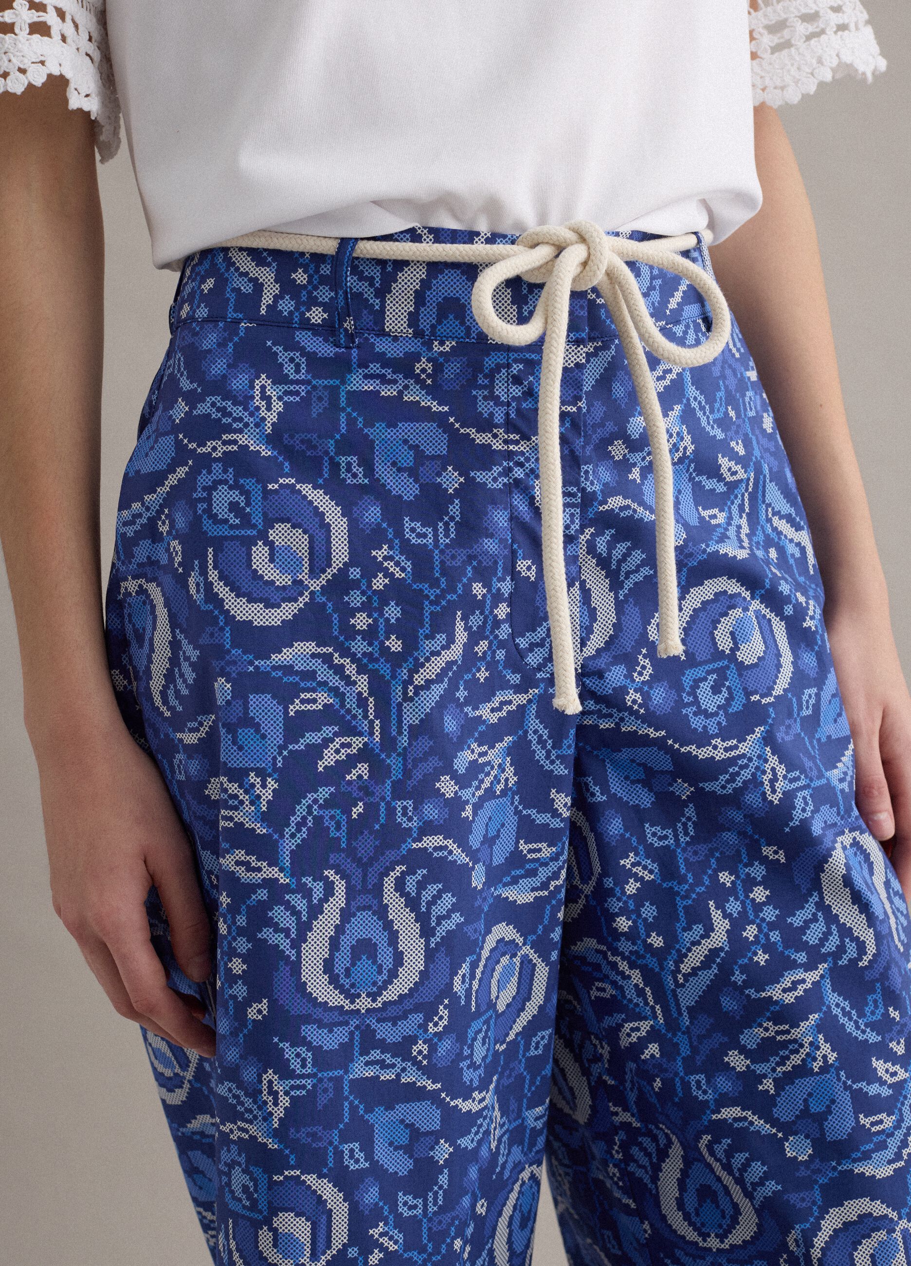 Blue pure cotton patterned trousers