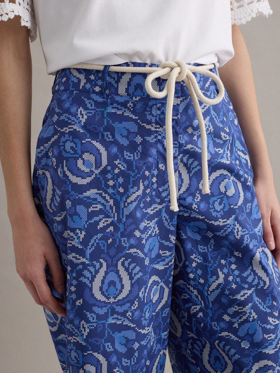 Blue pure cotton patterned trousers_3