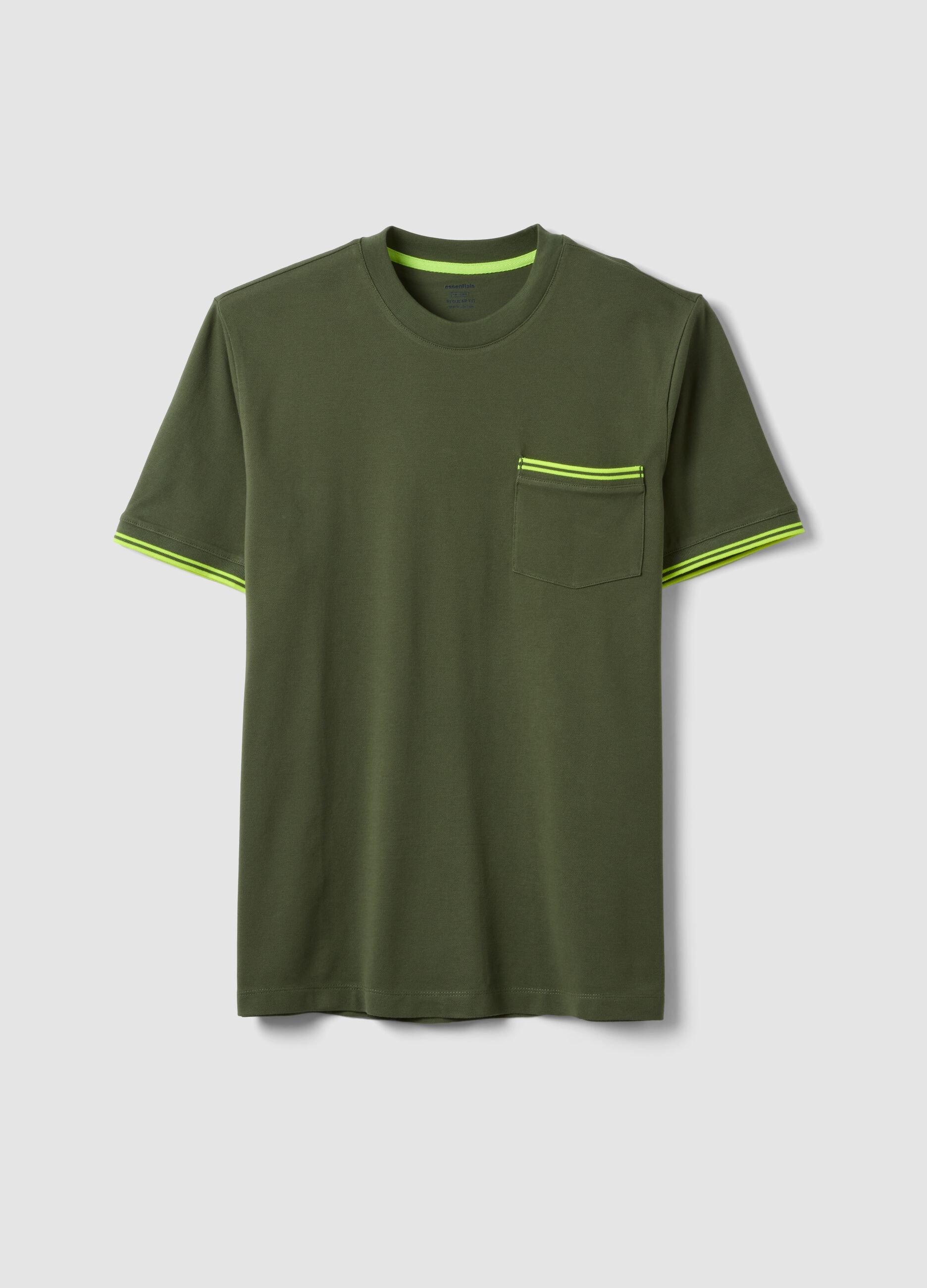 Green stretch cotton T-shirt with chest pocket