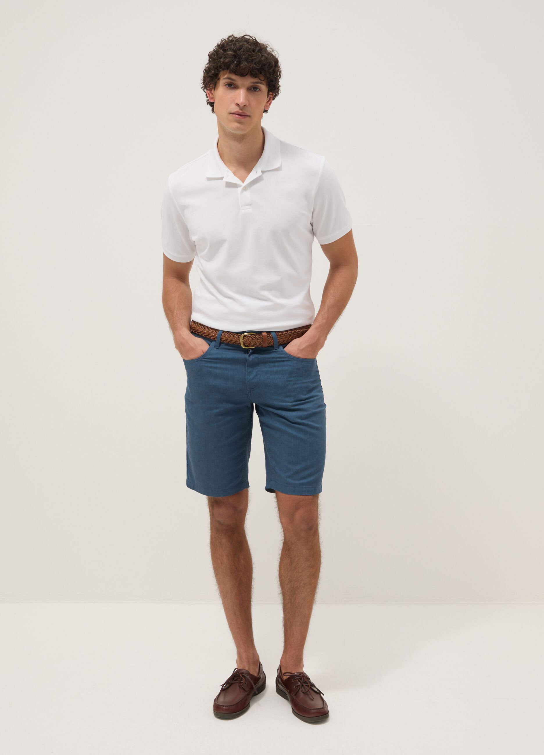 Blue pure cotton regular-fit Bermuda shorts