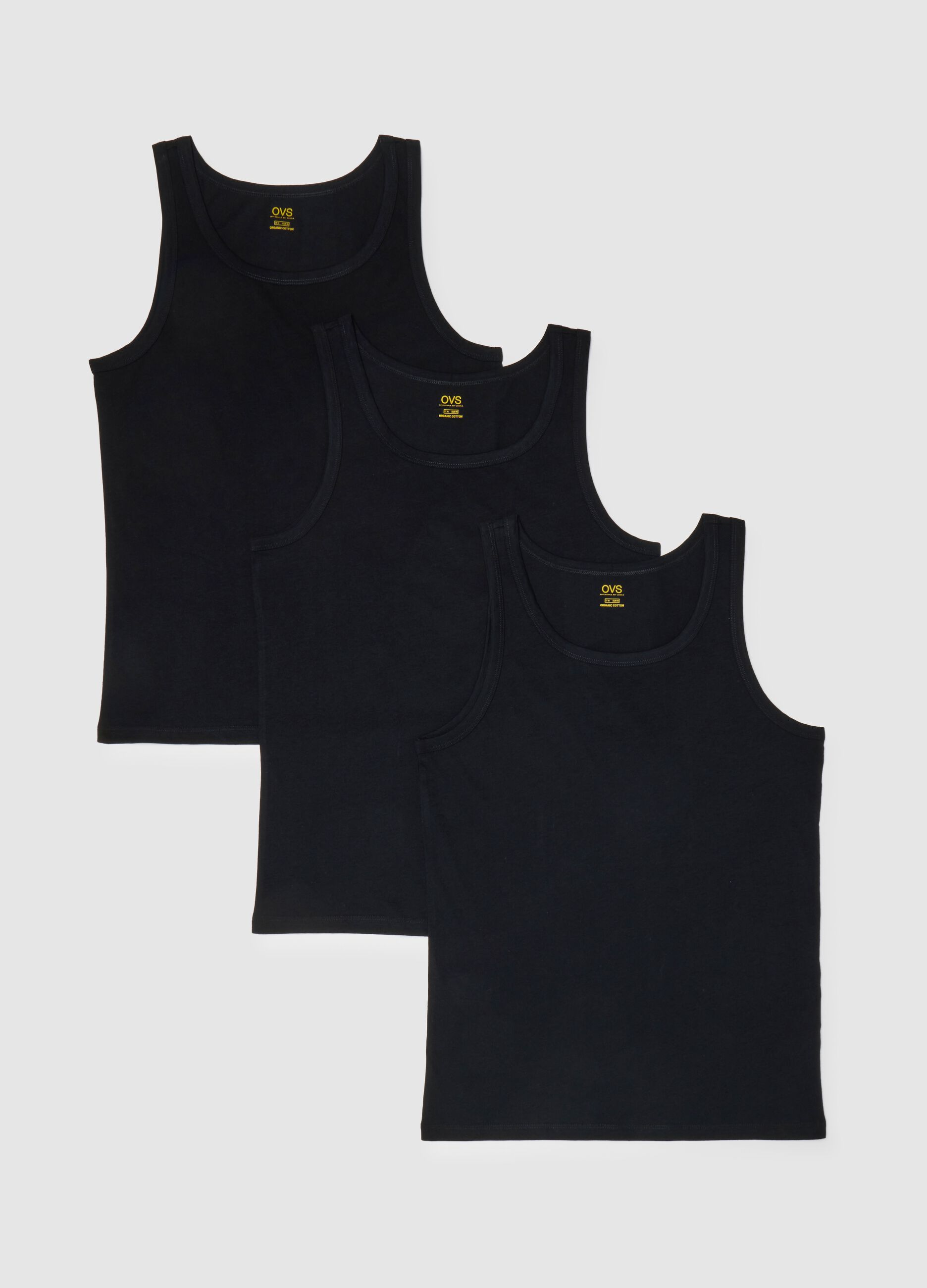 Tripack canottiere da uomo in puro cotone nero regular fit