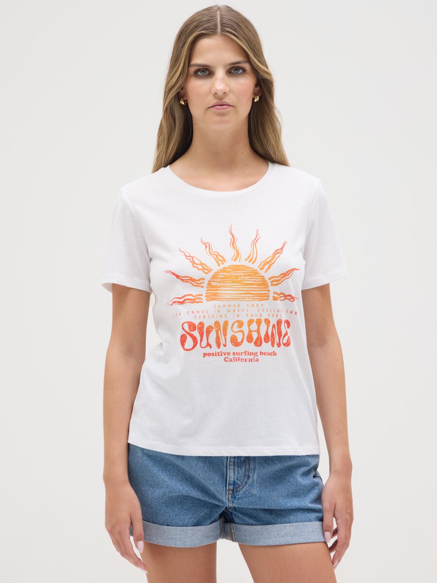 Women's white pure cotton T-shirt regular fit with print_0