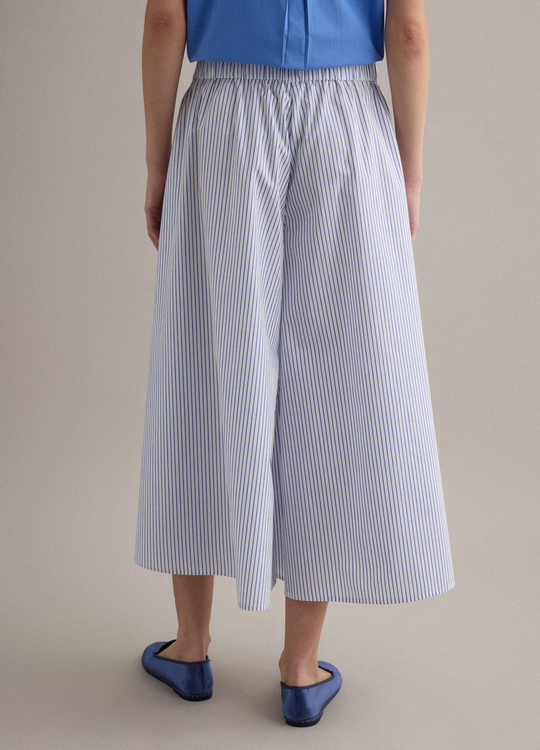 Long white and blue striped pure cotton skirt