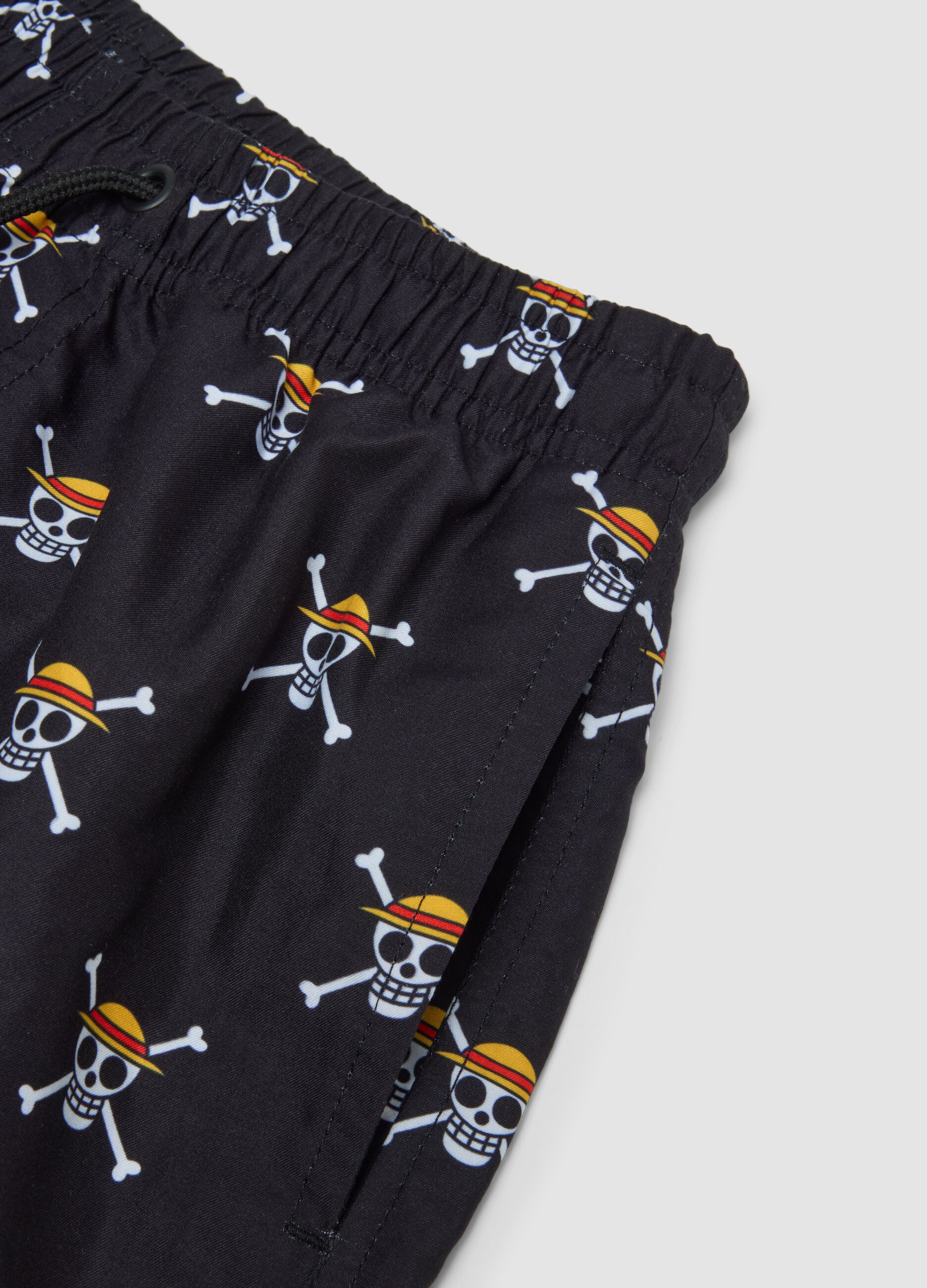 Children's black swim shorts regular fit with One Piece print