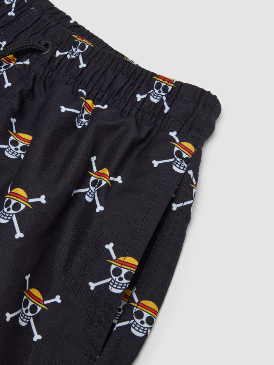 Children's black swim shorts regular fit with One Piece print_3
