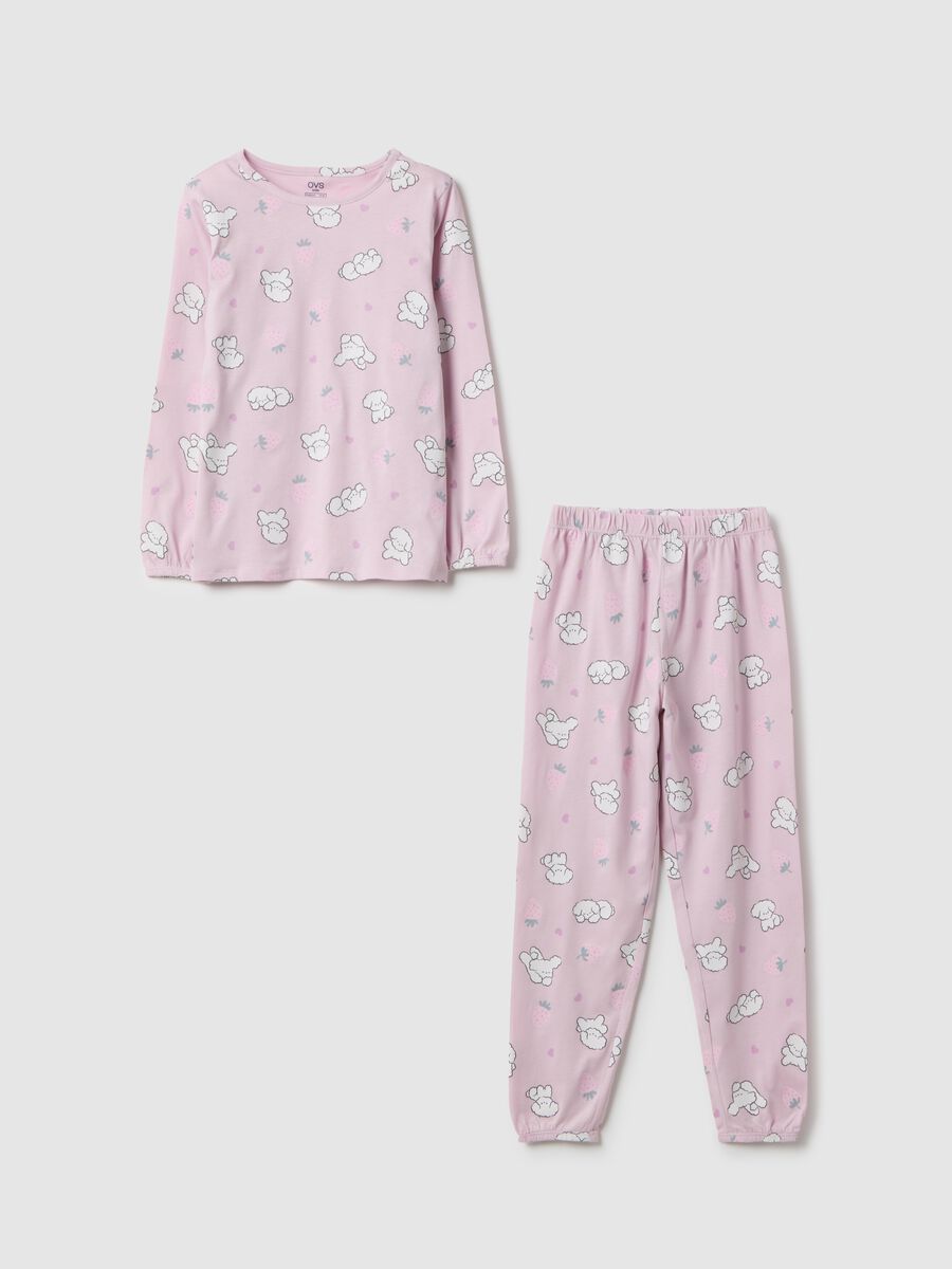 Pink pure cotton regular fit pyjamas with prints for girls_0