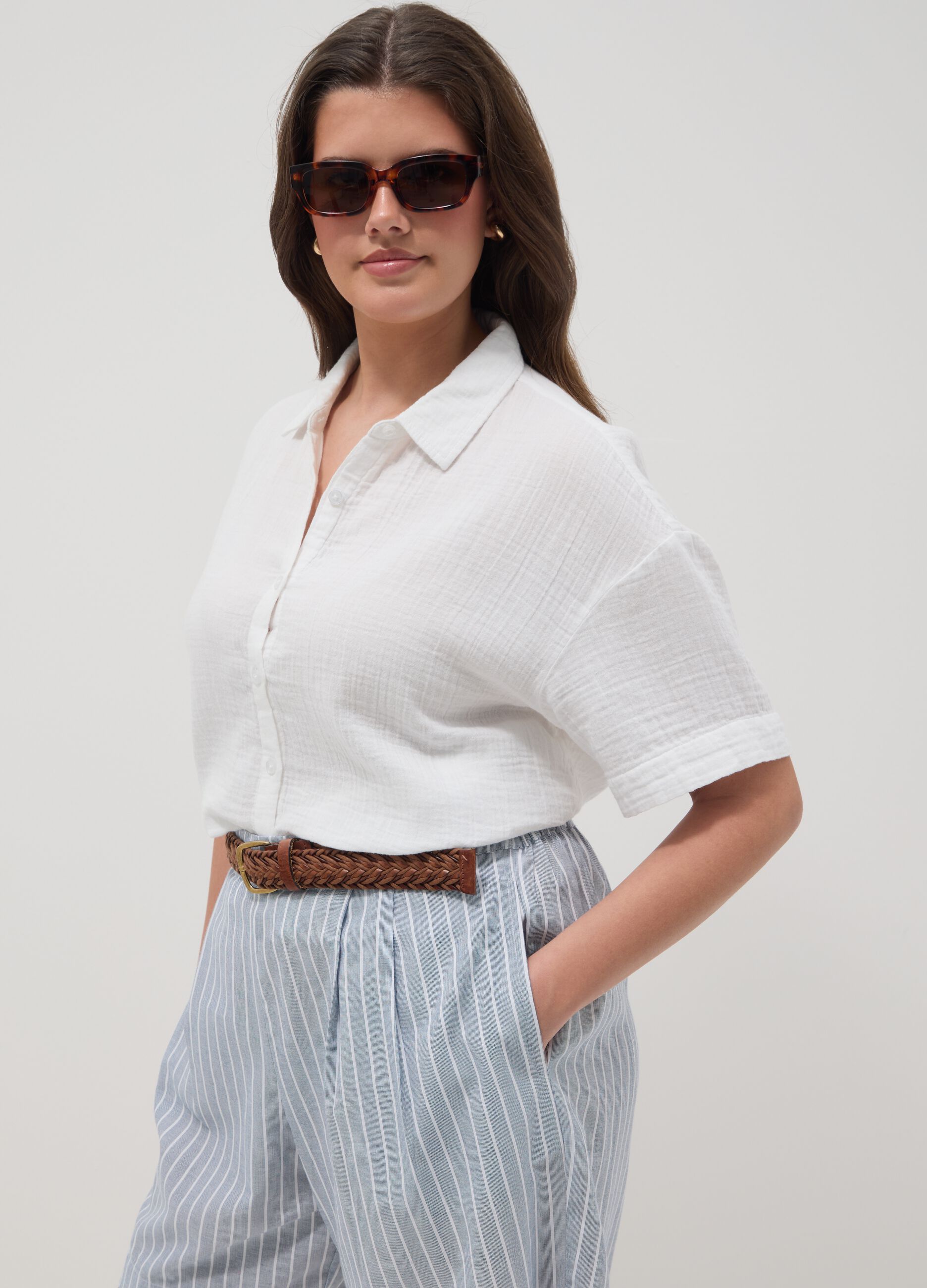 White pure cotton shirt with classic collar