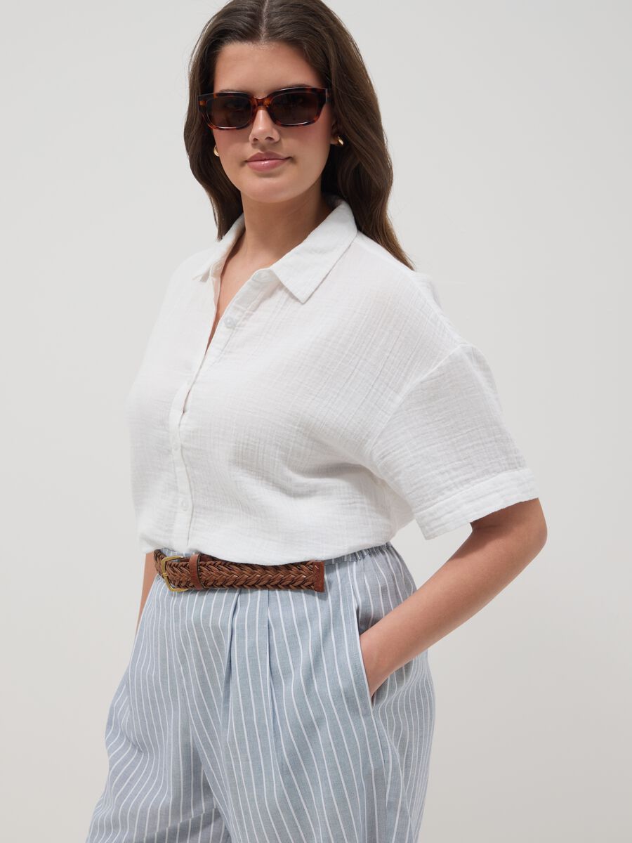 White pure cotton shirt with classic collar_0