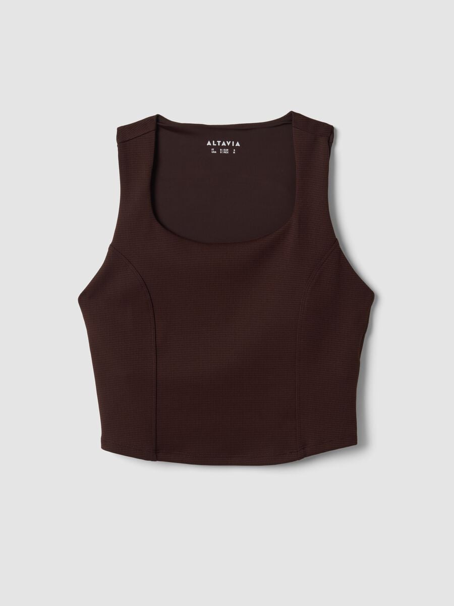 Top crop marrone in tessuto elasticizzato_5