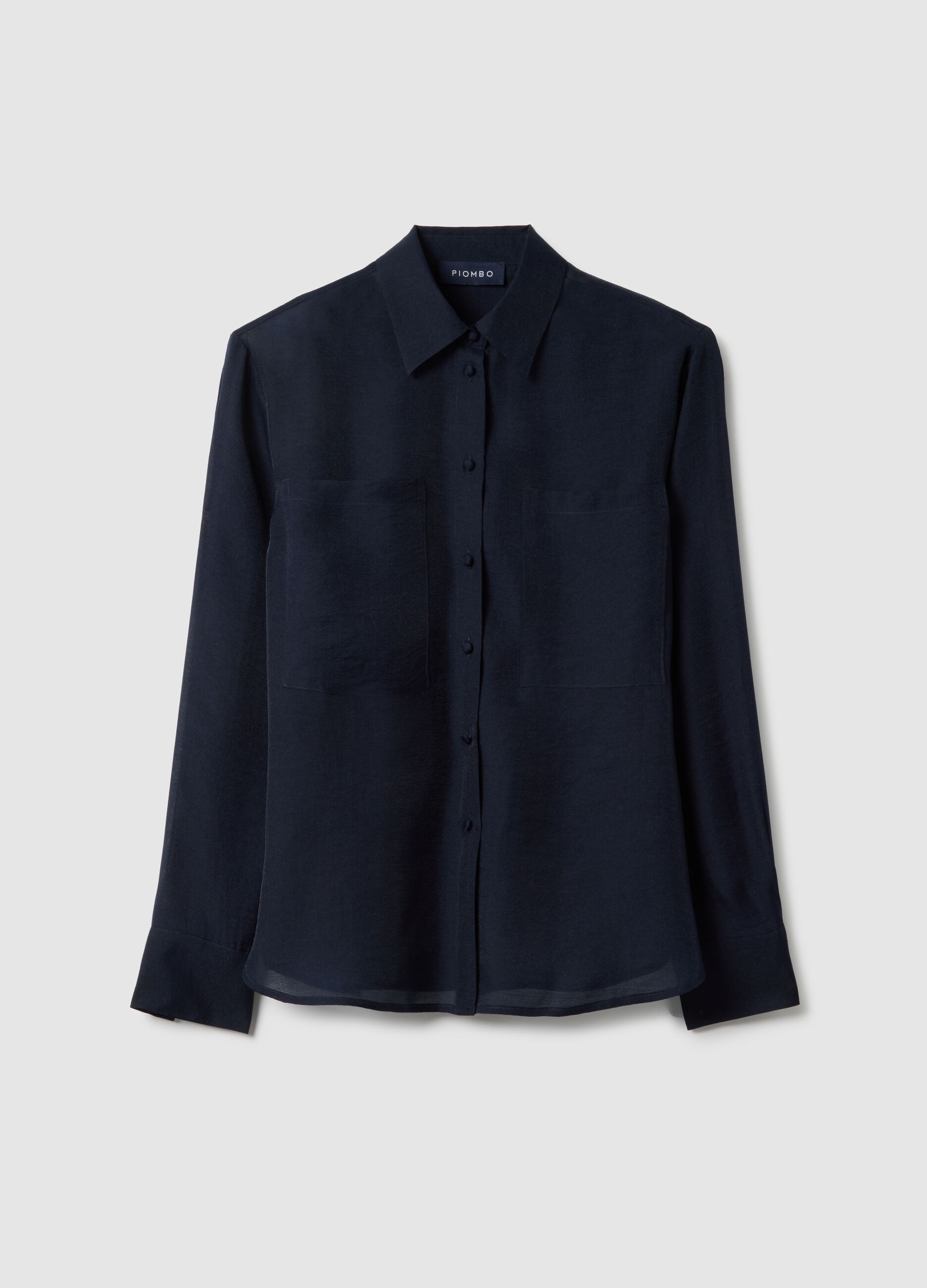 Blue long sleeve Lyocell shirt regular fit with classic collar