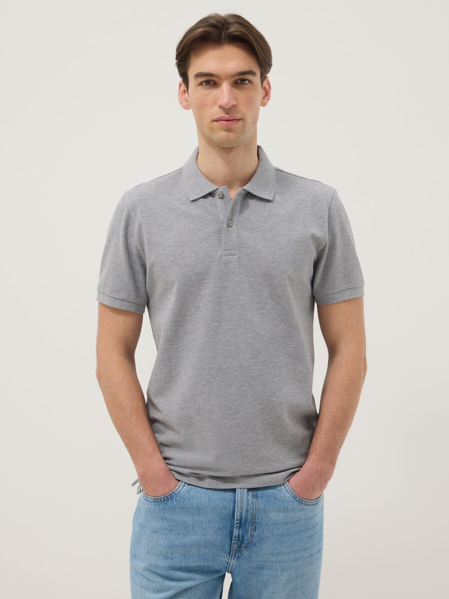 Grey pure cotton short-sleeve polo shirt, regular fit_0