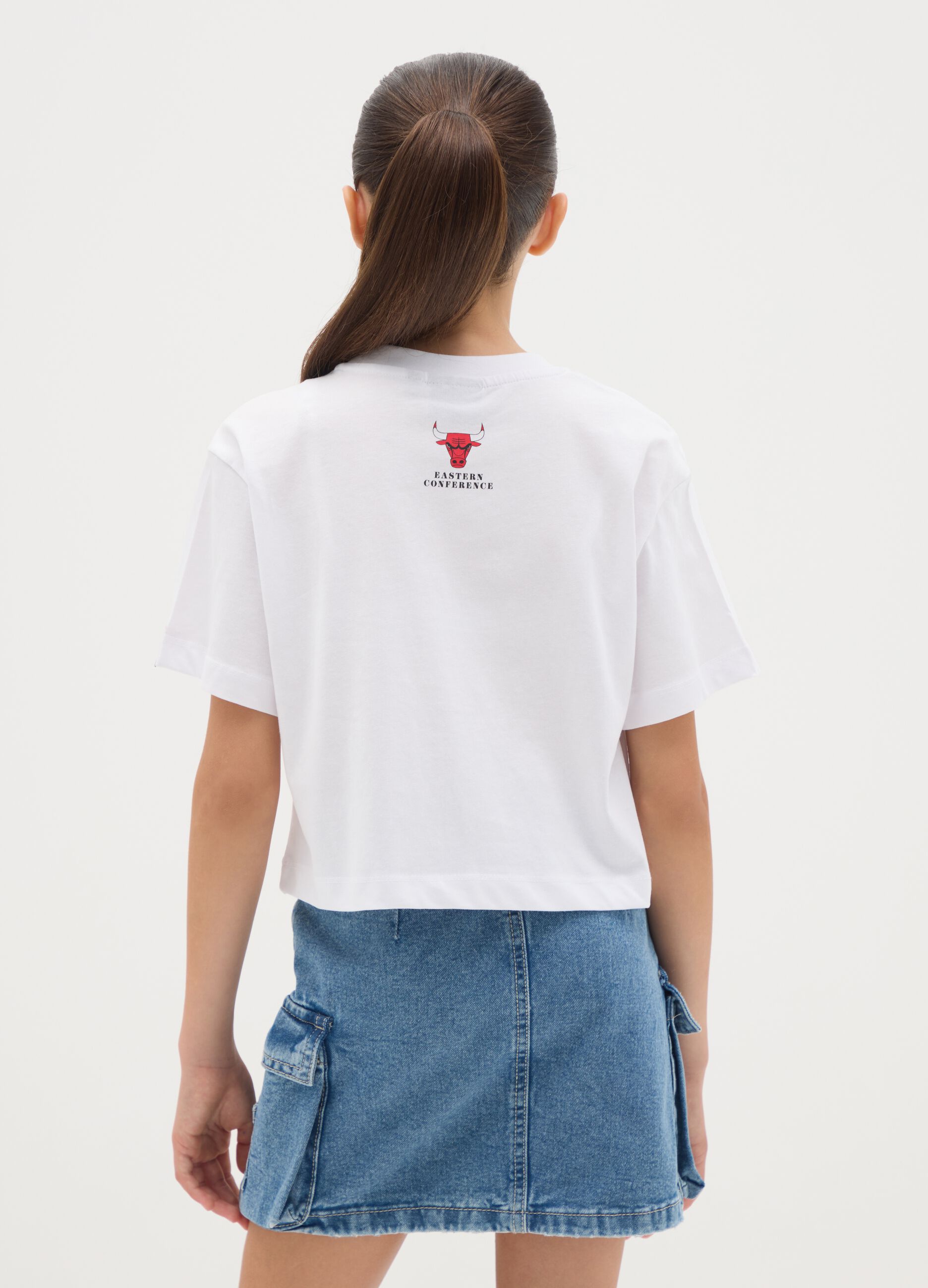 T-shirt bianca crop in cotone NBA Chicago Bulls
