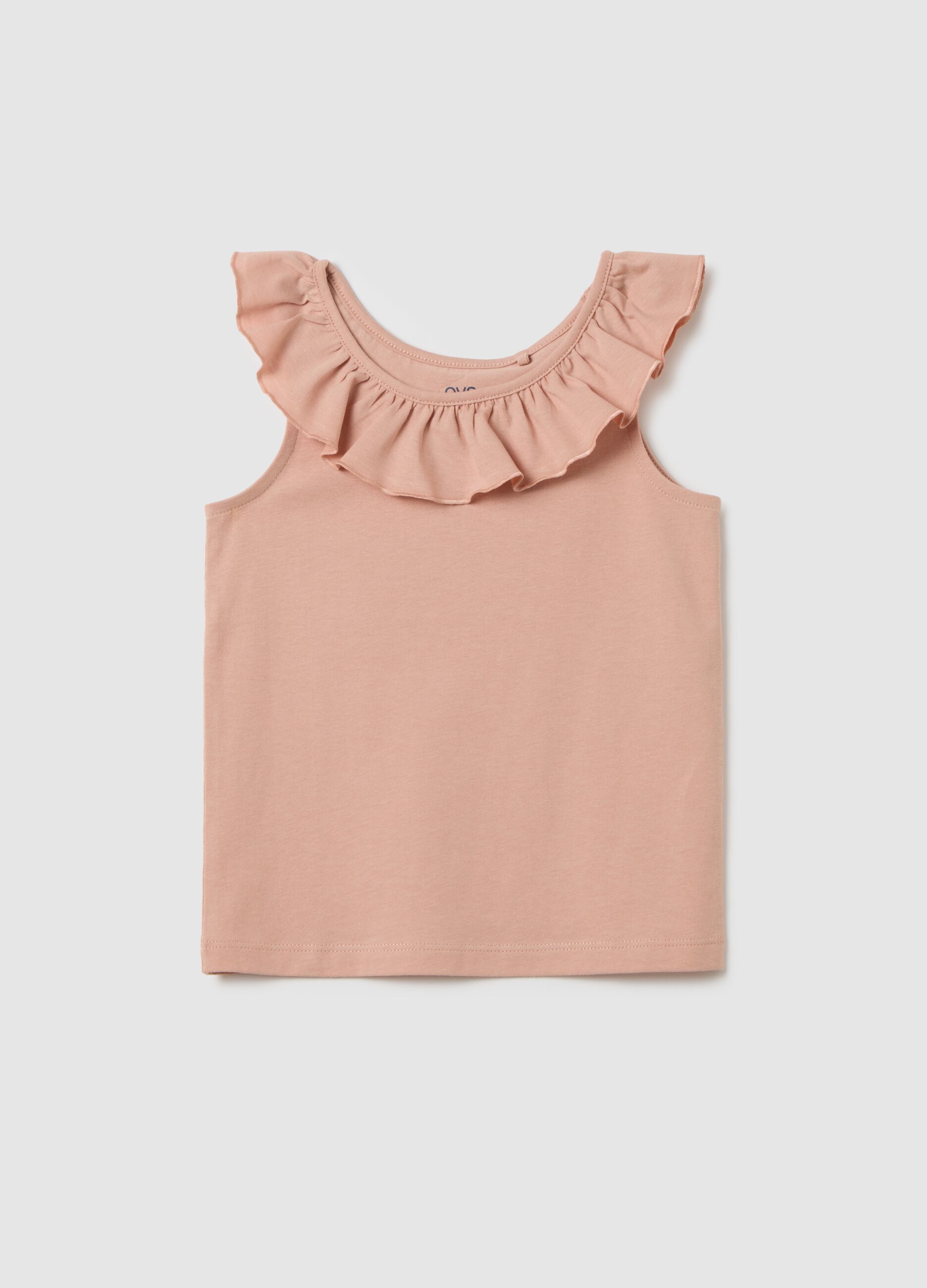 Girls' pink pure cotton regular fit top with ruffles