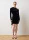 Black velvet slim fit dress with drapery_0