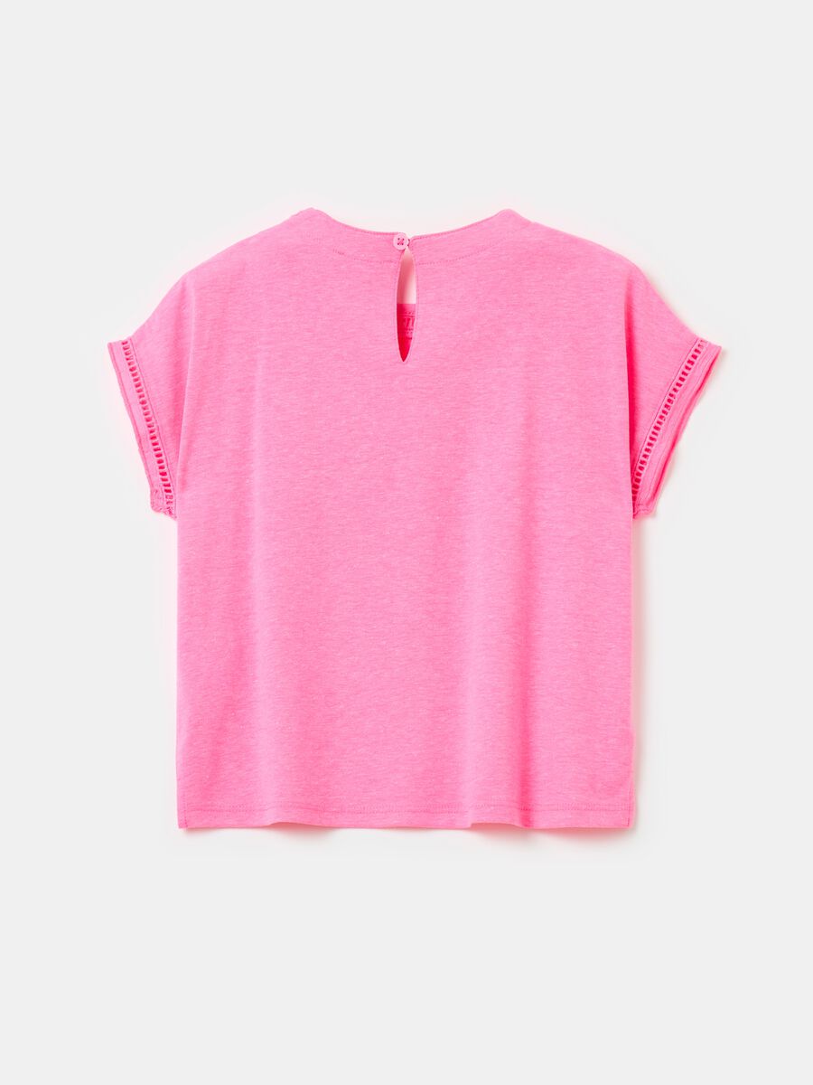 Solid colour T-shirt with openwork inserts_1