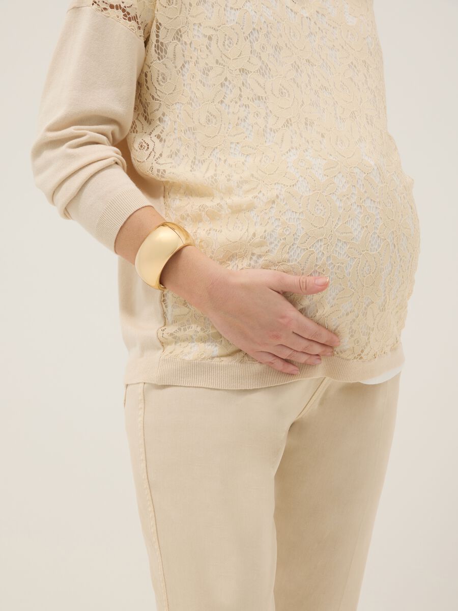 Maglione premaman beige in misto viscosa con lavorazione in pizzo_3
