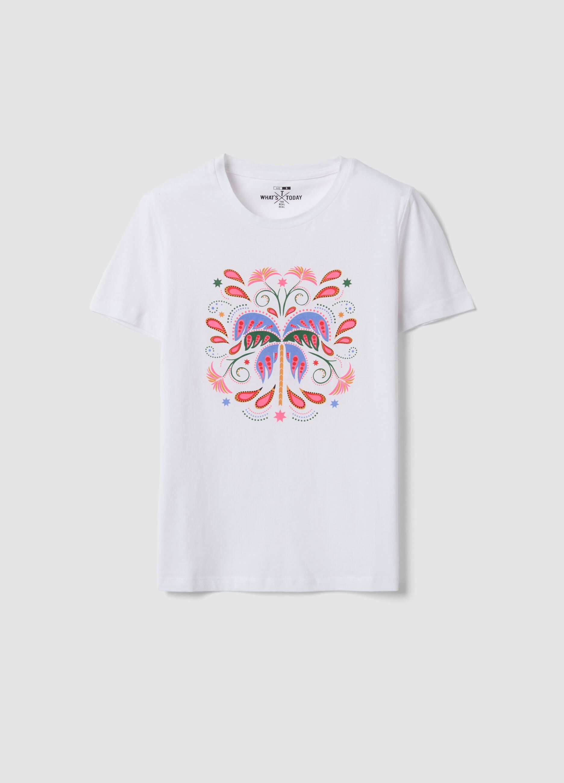 White pure cotton T-shirt with front print