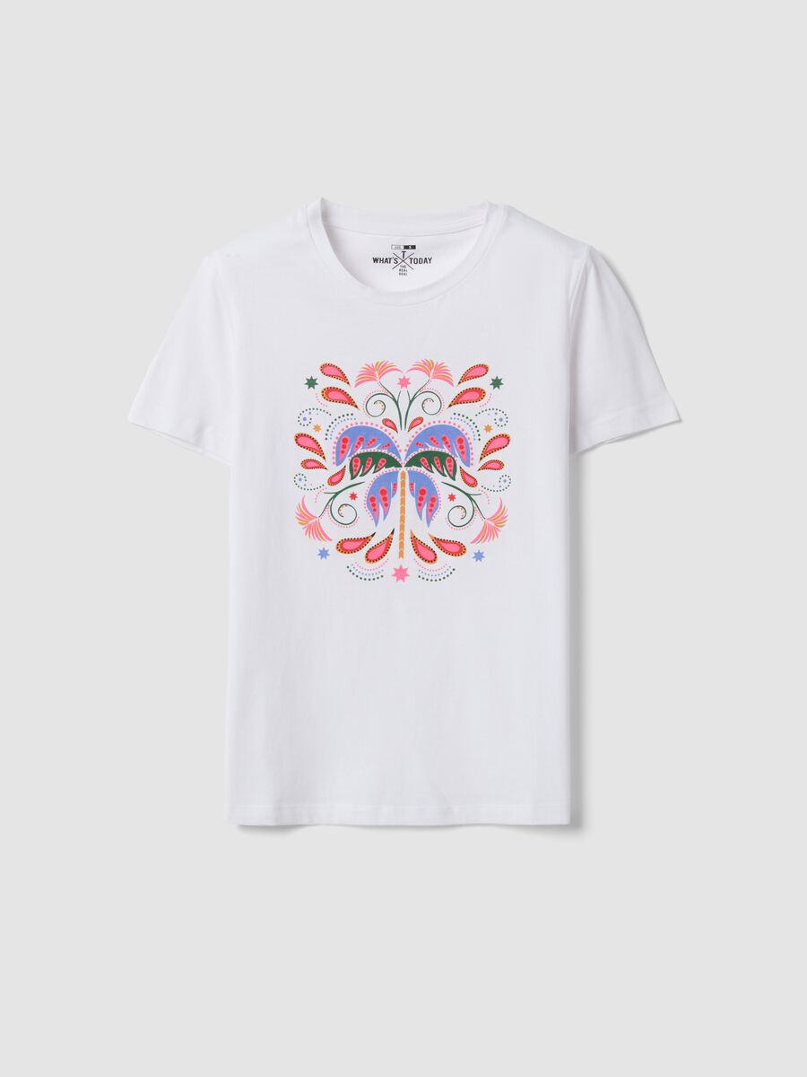 T-shirt bianca in puro cotone con stampa frontale_0