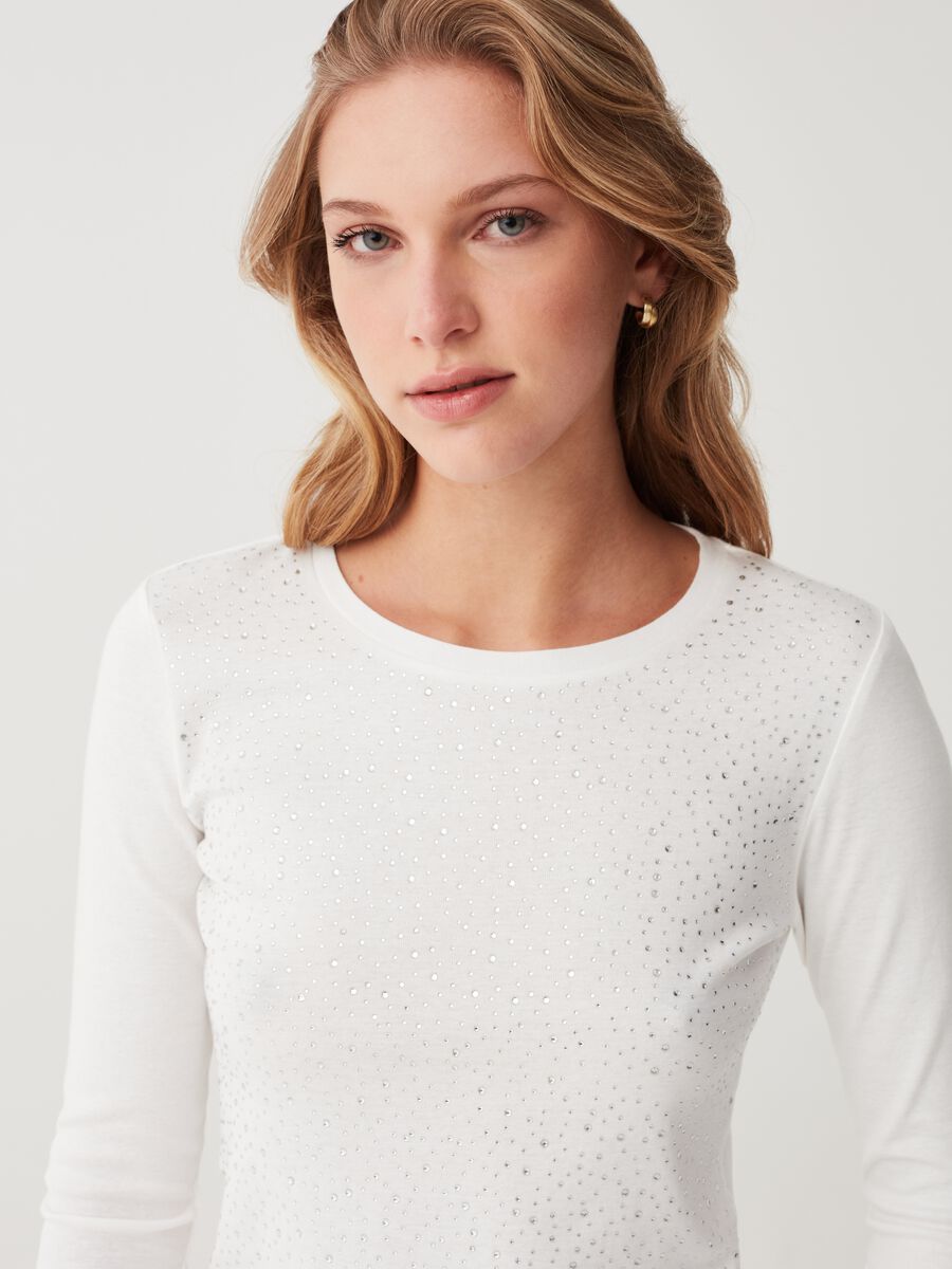 Long-sleeved T-shirt with diamantés_0